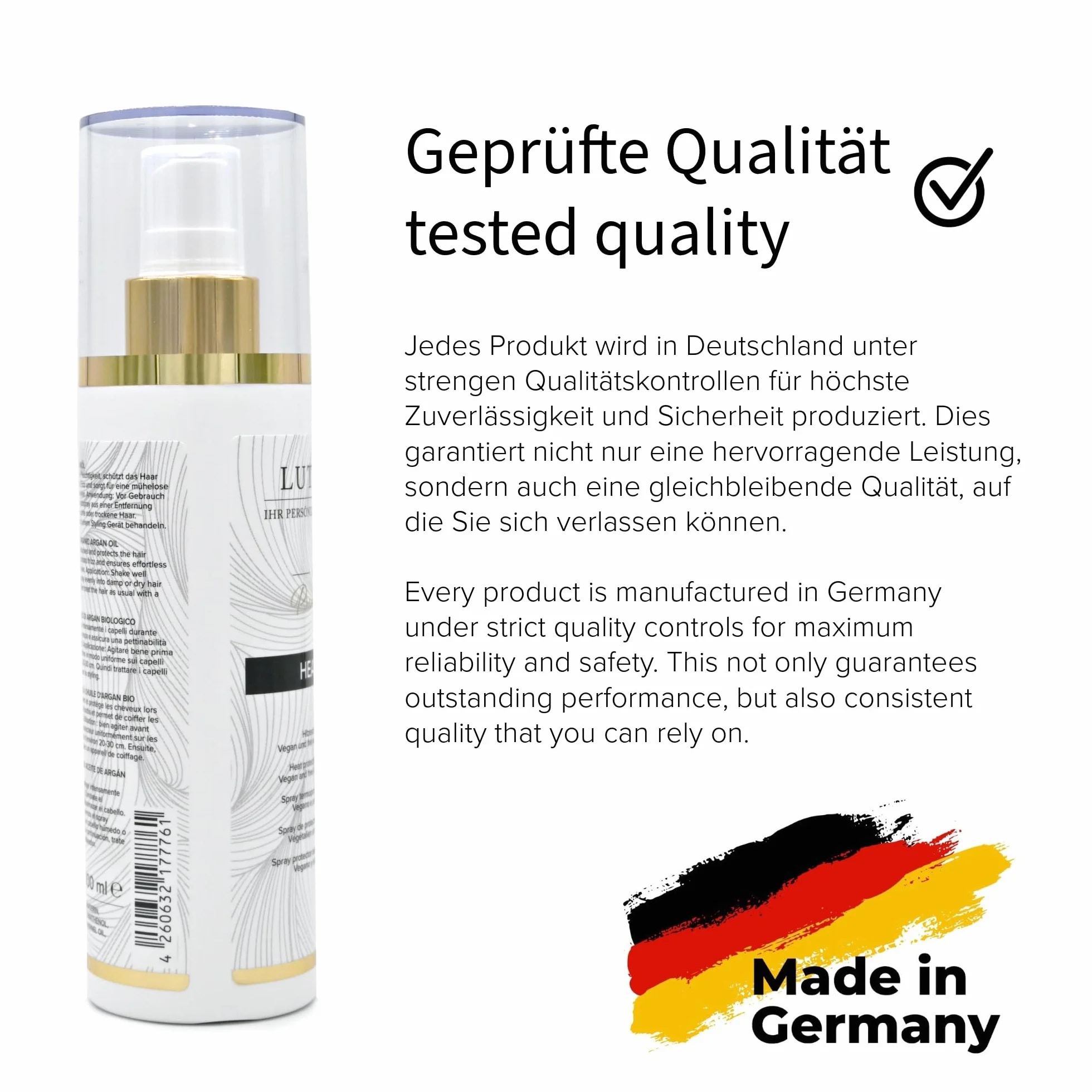 Heat Protect Spray 200 ml – Spray termico con olio di argan biologico – per extension, parrucche, parrucche e capelli propri – Made in Germany
