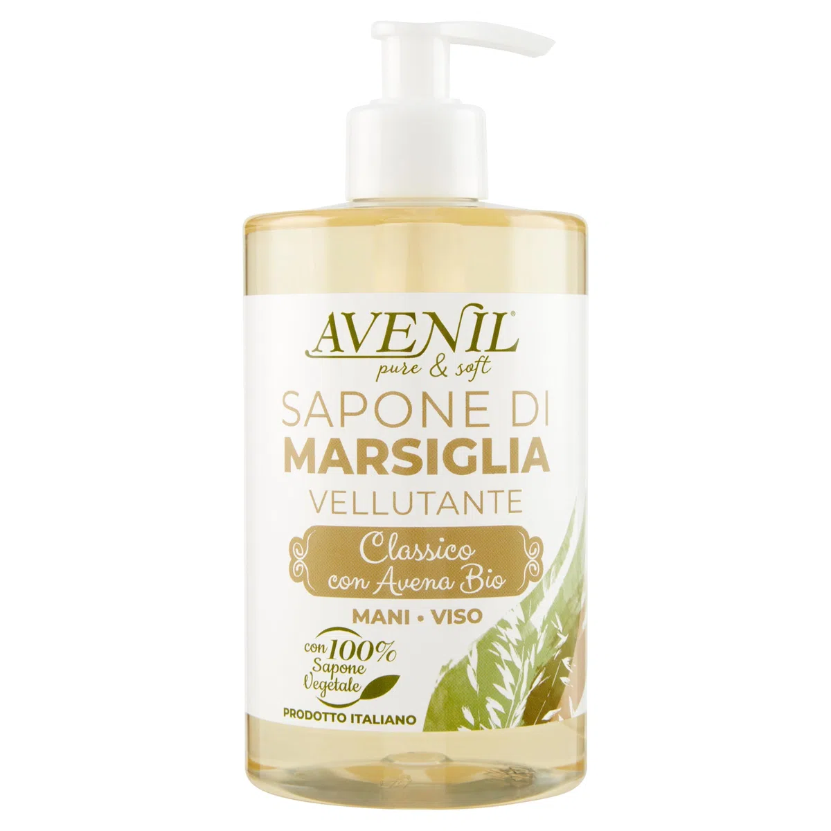 Avenil Sapone di Marsiglia Vellutante Mani e Viso Classico con Avena Bio, 500 ml