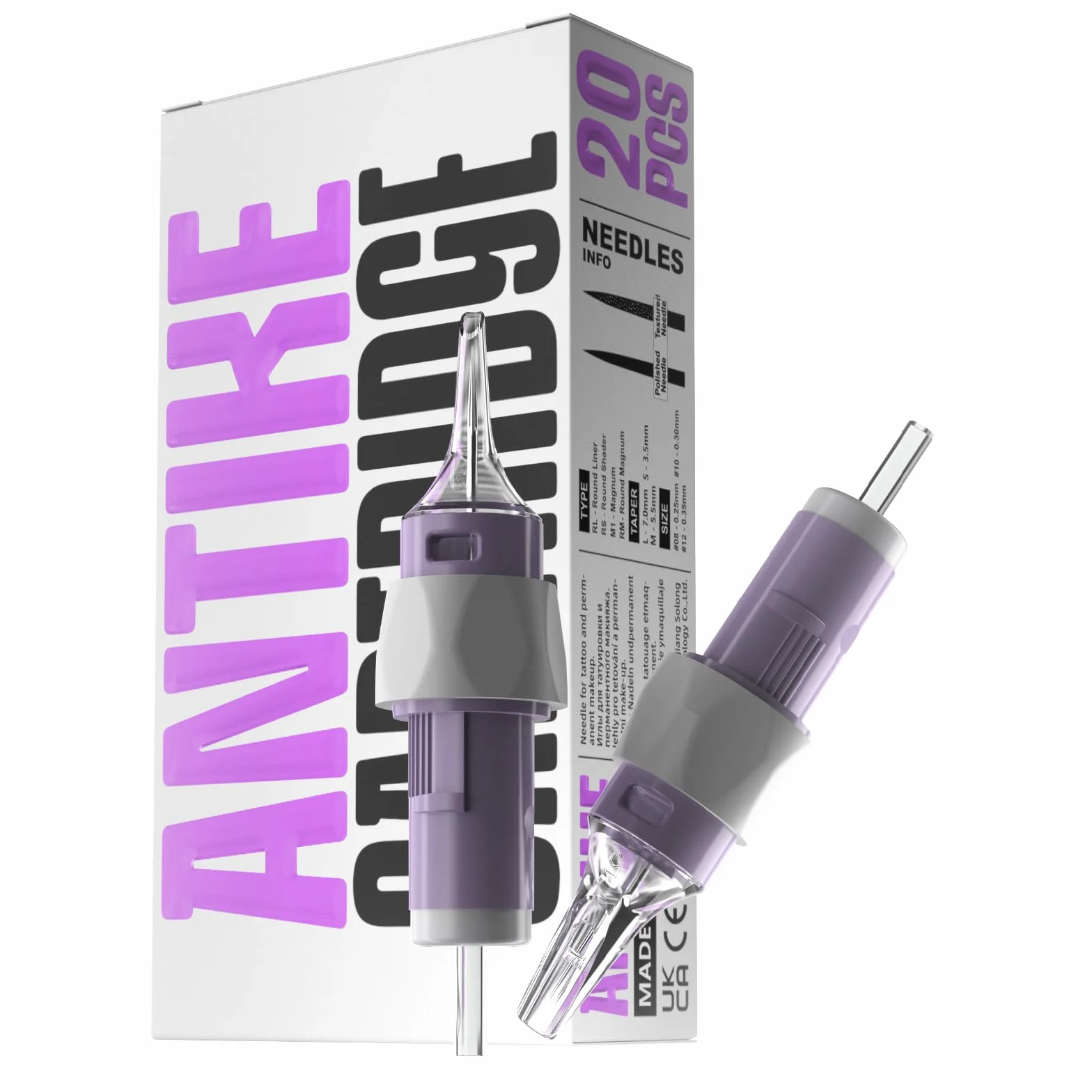 20 Pezzi Aghi Tattoo Professionale Sterilizzate #12(1RL) Standard Round Liner 0.35MM Cartucce Tattoo Aghi per Tatuaggi con Impugnatura in Silicone per Macchinetta Tatuaggi
