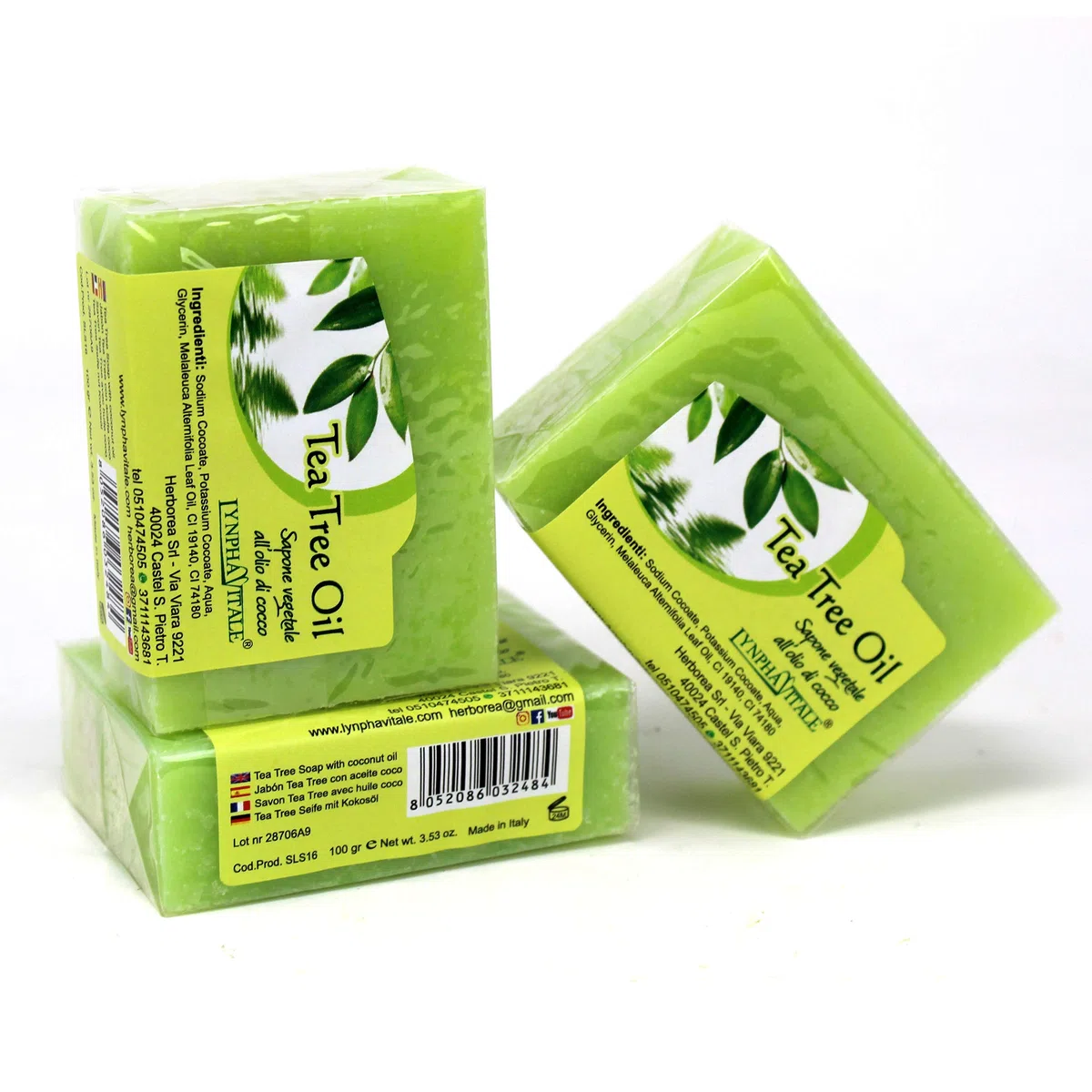 Kit Sapone artigianale al Tea Tree Oil - 100% naturale e vegetale - Ideale come Sapone viso per pelli grasse - Delicato sulla Pelle - Made in Italy - Confezione da 3