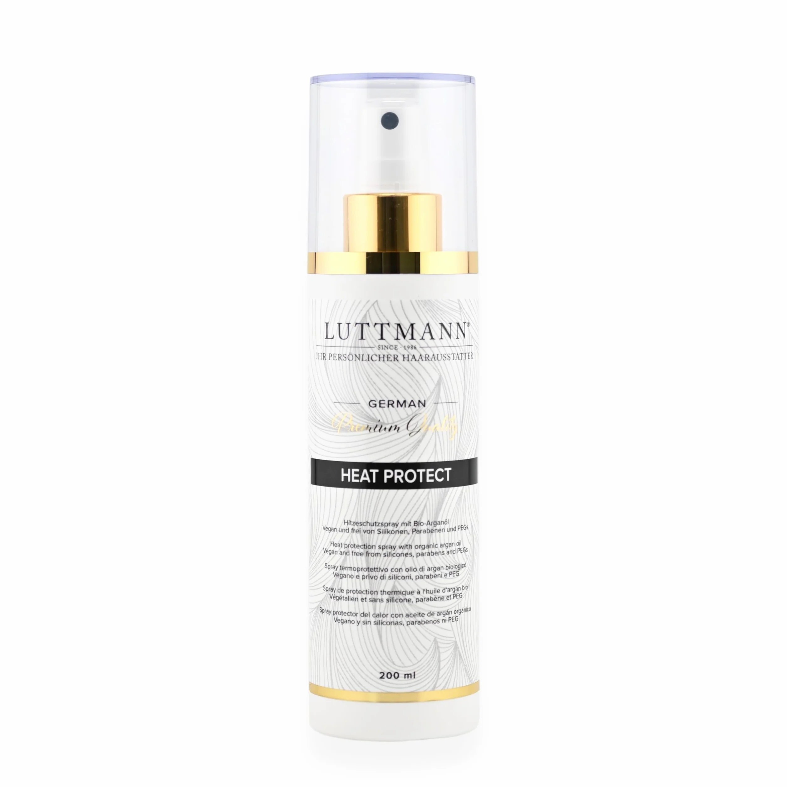 Heat Protect Spray 200 ml – Spray termico con olio di argan biologico – per extension, parrucche, parrucche e capelli propri – Made in Germany