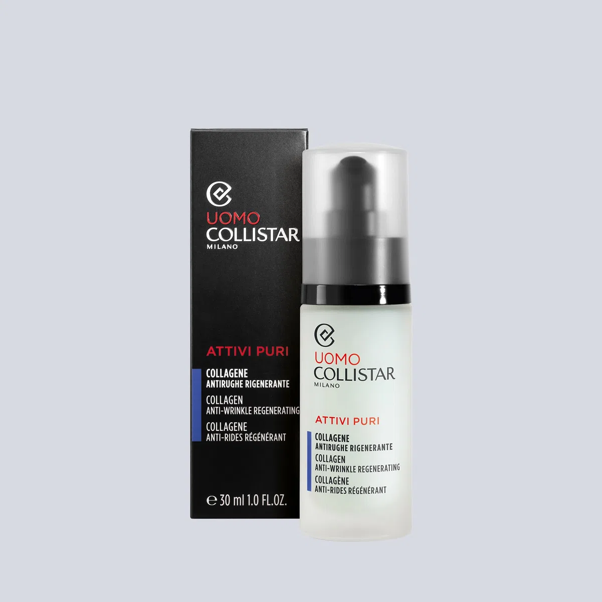 Collistar Attivi Puri Uomo Collagene Anti- rughe Rigenerante, Siero ricompattante idratante elasticizzante, Uso quotidiano, Anche dopo la rasatura, Ideale anche per pelli sensibili, 30 ml