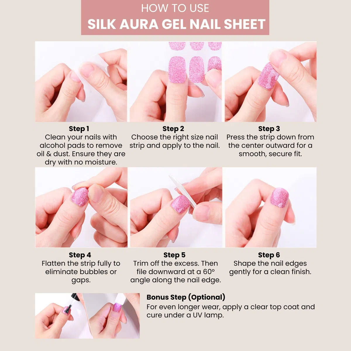 Silk Aura Pellicola autoadesiva in gel per unghie, senza raggi UV, nude glitterato, impermeabile e di lunga durata, design naturale per unghie delle dita e dei piedi