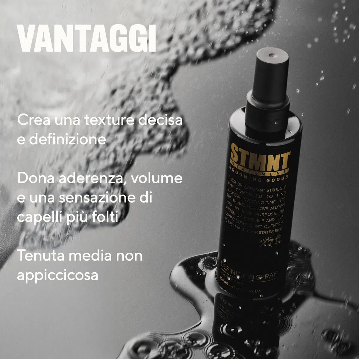 STMNT STATEMENT GROOMING GOODS Definition Spray - Spray Testurizzante - per Definizione - Volume Finitura Semi-matte Fissaggio - Zucchero Sale Glicerina - Formula Vegana 200 ml