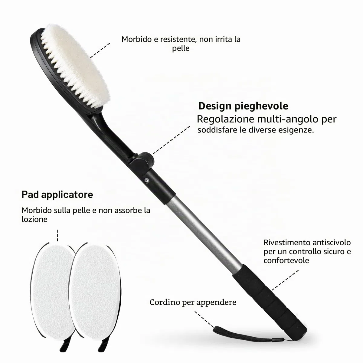 Set di 3 spazzole per la schiena con applicatore, applicatore lozione per il corpo, spazzola da bagno con manico lungo, spazzola per la doccia, spazzola per la crema per la schiena
