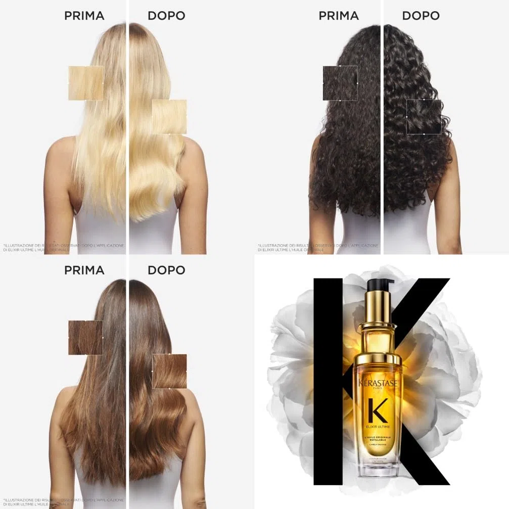 Kérastase, Olio Per Capelli Secchi e Spenti, Anti-crespo, Termoprotettore, Con Olio di Argan, Marula e Camelia, L'Huile Originale Elixir Ultime, 30 ml