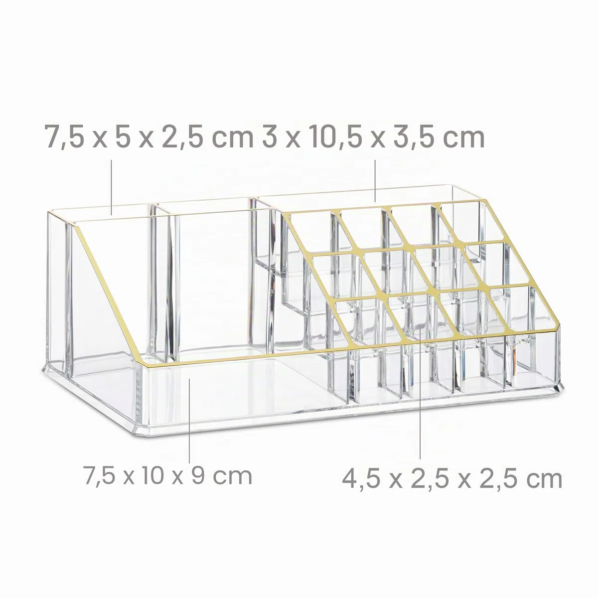 Relaxdays Contenitore per Cosmetici a 6 Cassetti, 22 Scomparti, Make Up Organizer, Porta-Trucchi, Acrilico, Oro