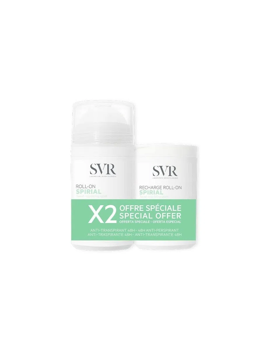 SVR Spirial Deodorante antitraspirante 48H roll-on, 50 ml + ricarica roll-on 50 ml