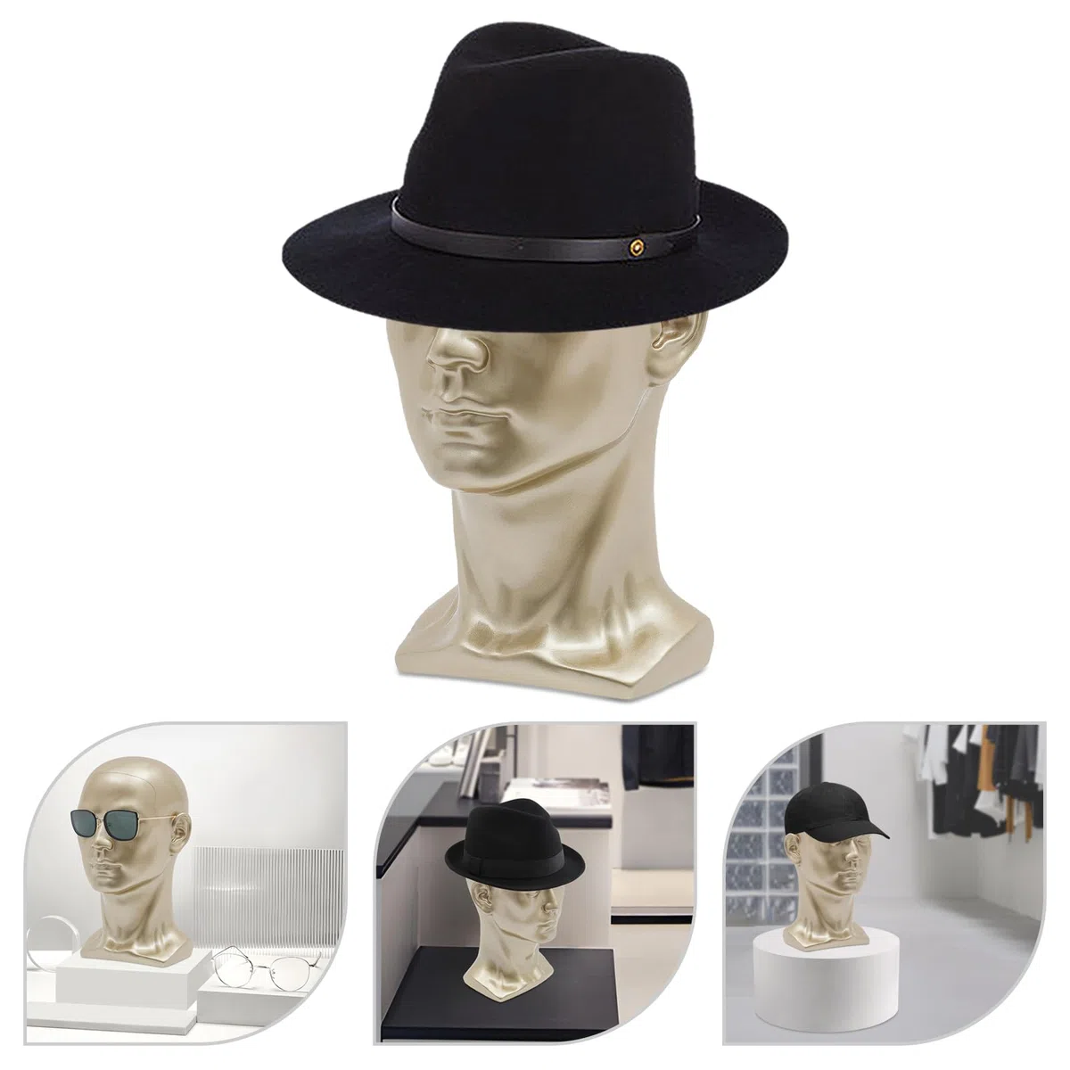 Testa manichino in PVC, testa manichino, testa vetrina, per parrucche, cuffie, cappelli e gioielli (oro champagne)