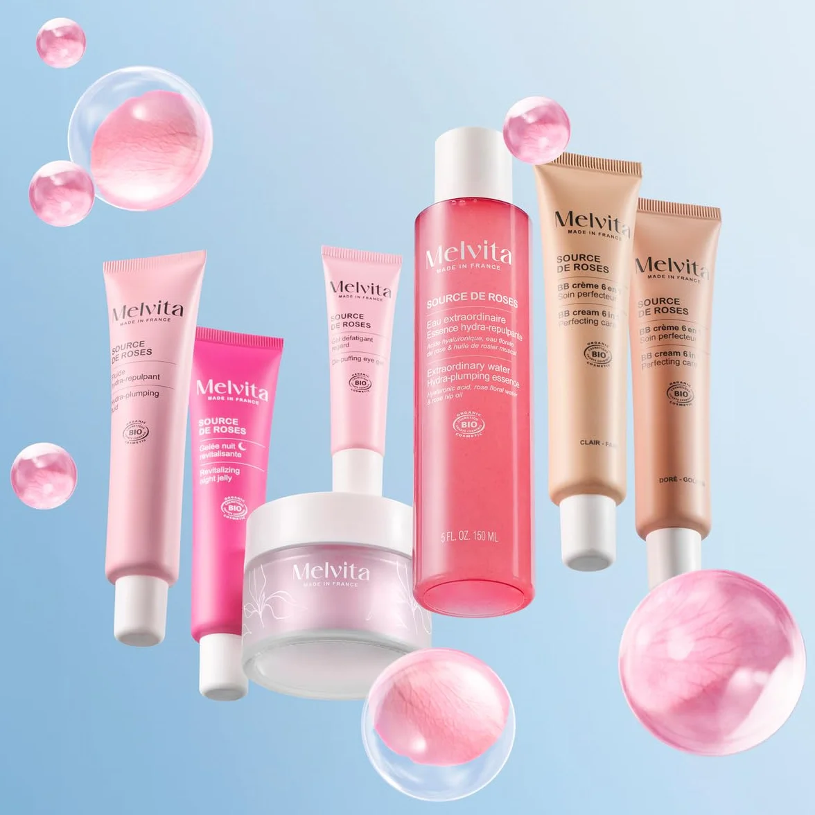 Melvita - BB Crema Idratante e Protettiva - Source de Roses - Finitura Naturale e Luminosa - Texture Leggera, Nasconde le Imperfezioni - Formato 40 ml