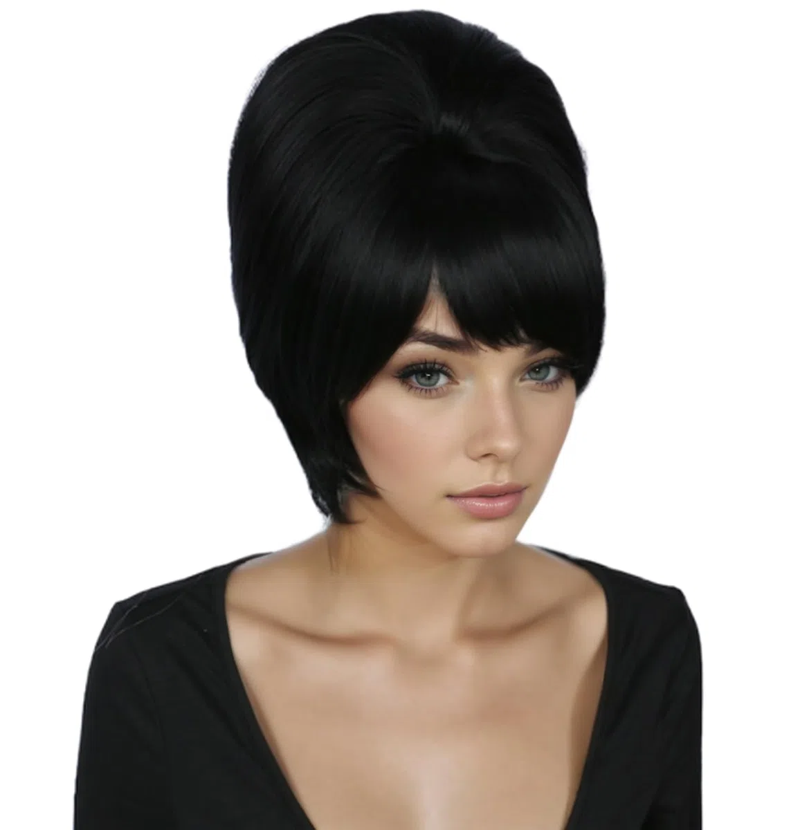 Linfairy Parrucca corta a nido d'ape anni '60 perfetta per feste di Halloween cosplay parrucche cotonate (Black)
