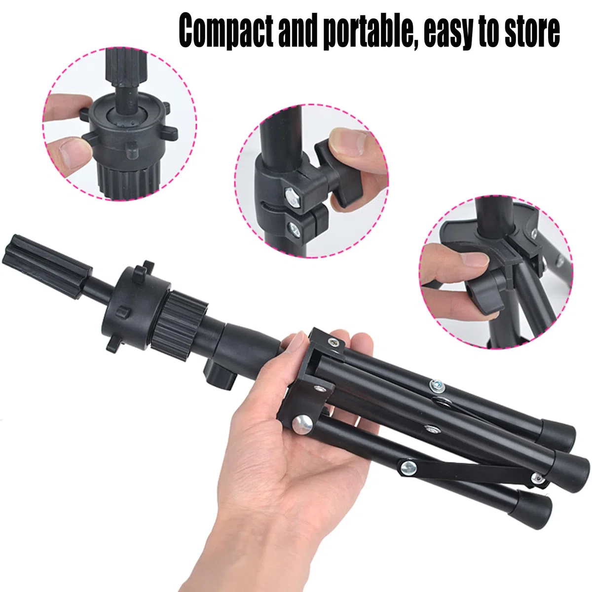 Supporto per parrucche, supporto per testa di allenamento, treppiede, in metallo robusto, per parrucchieri e bambole, testa di manichino in schiuma di tela per parrucche, allenamento e