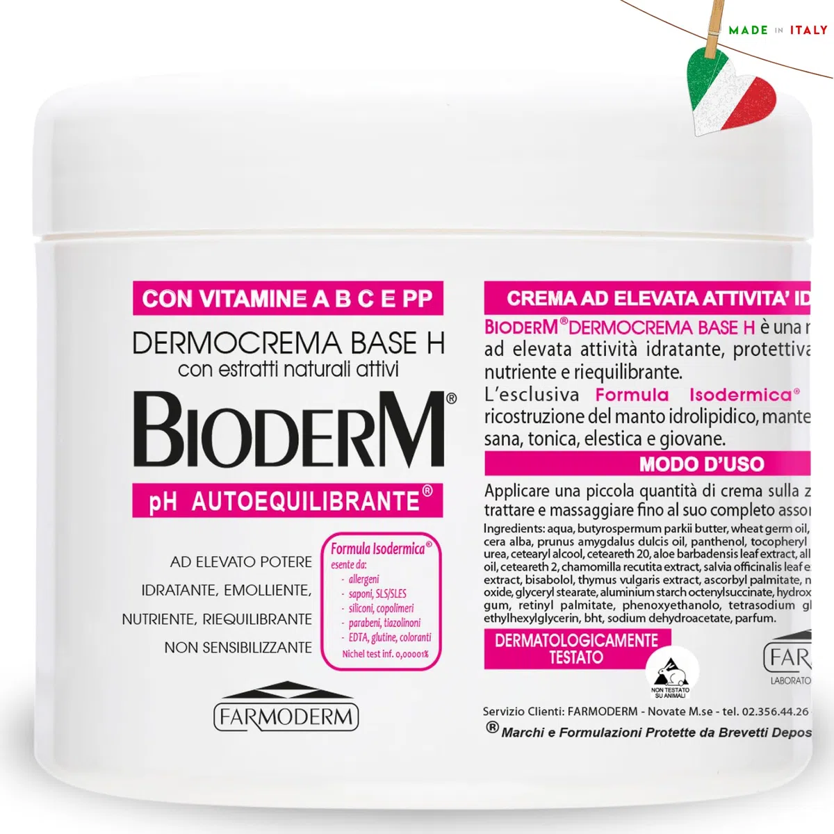 BIODERM Dermocrema Base H - Crema Super Idratante Corpo e Mani con Burro di Karité - Crema Emolliente per Pelli Secche, Delicate e a Tendenza Atopica, Senza Parabeni e Siliconi - 500ml