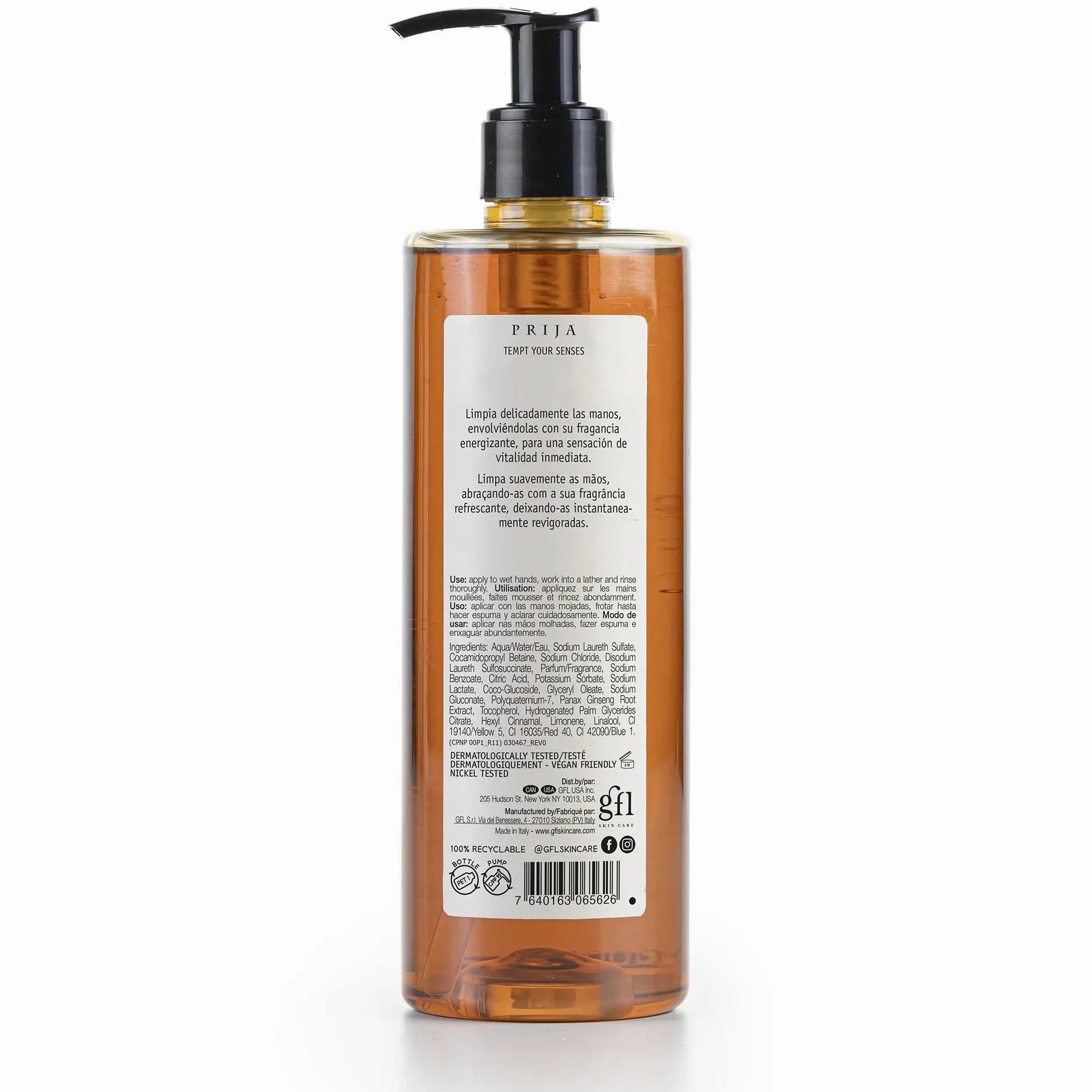 Prija Detergente Mani Vitalizzante con Estratto di Ginseng e Gel Doccia 2 in 1 Vitalizzante e Shampoo Bundle 4 x 380ml