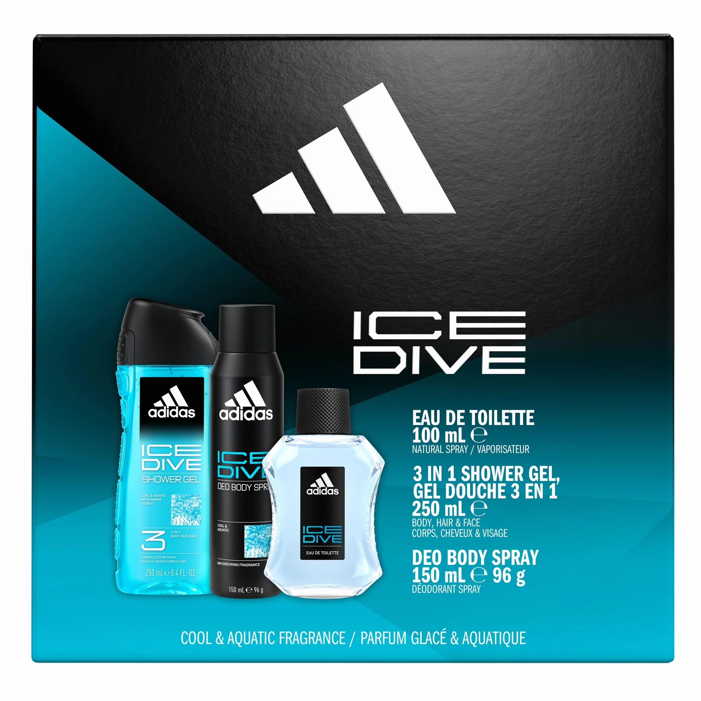 adidas Ice Dive Giftset including an Eau de Toilette, Deo Body Spray and Shower Gel