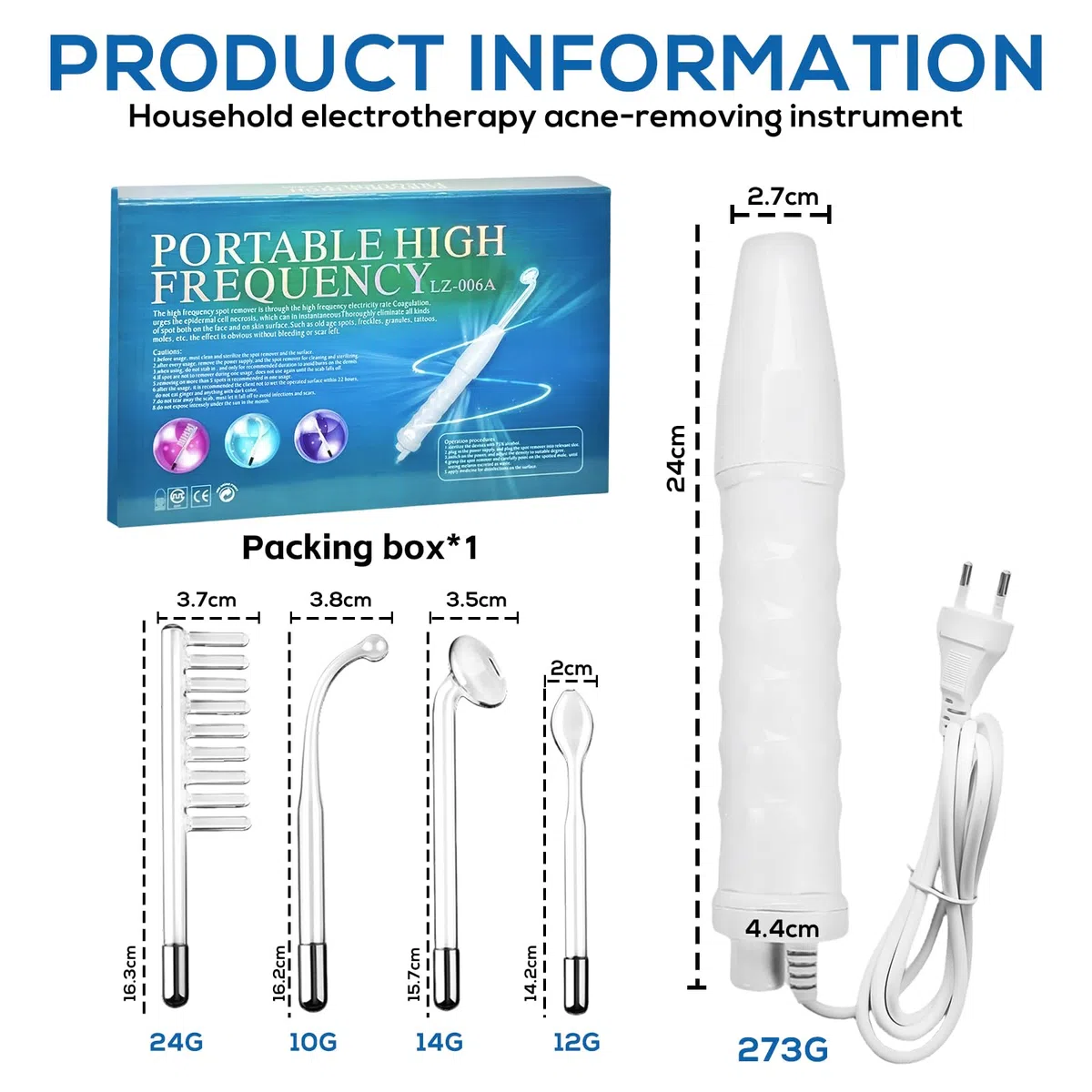 Barra ad alta frequenza viso con 4 sonde, macchina per il viso di bellezza, parete ad alta frequenza, dispositivo di radiofrequenza viso, macchina per il viso di bellezza, dispositivo per il