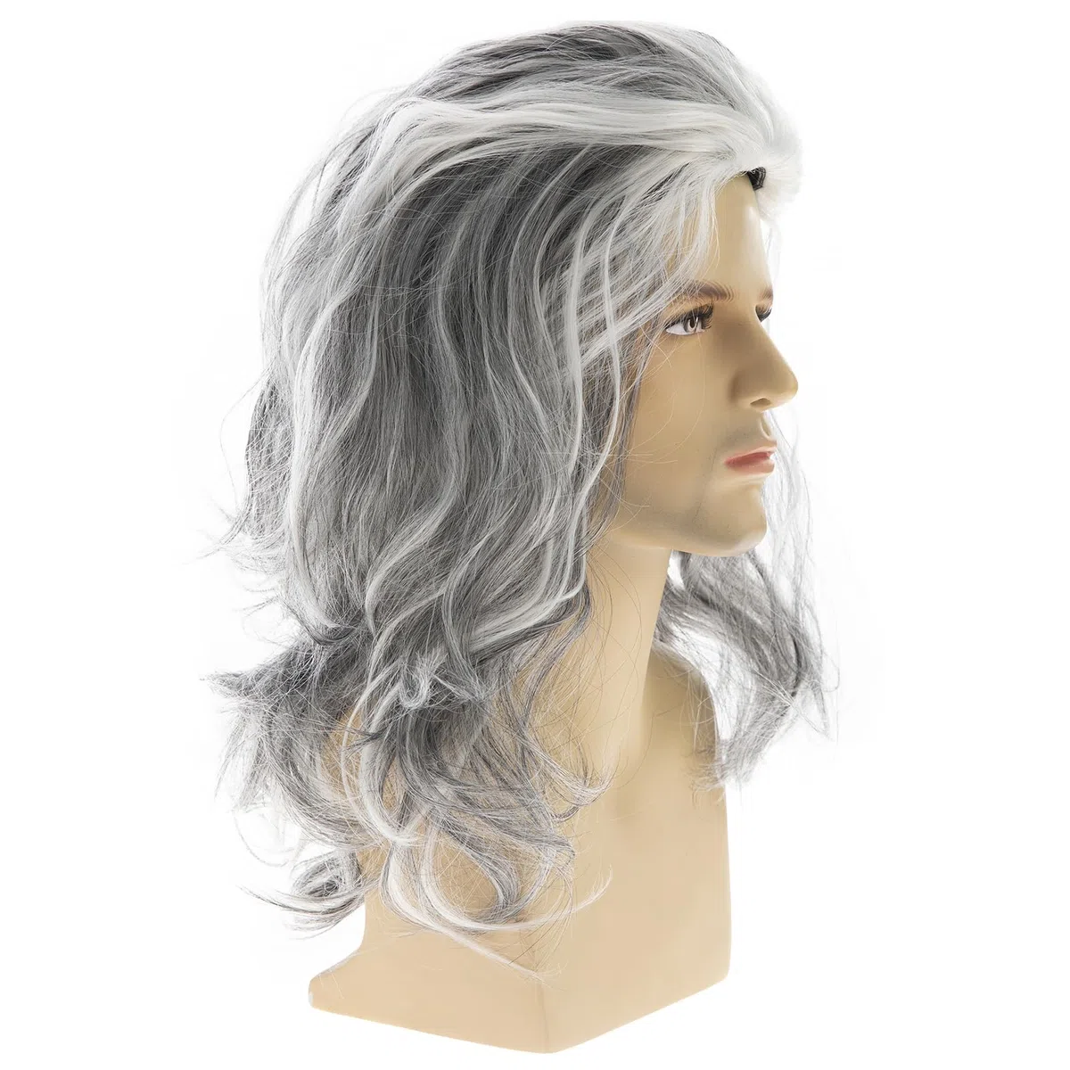 Parrucche lunghe ondulate grigie per gli uomini sintetiche resistente al calore Cosplay Halloween Costume