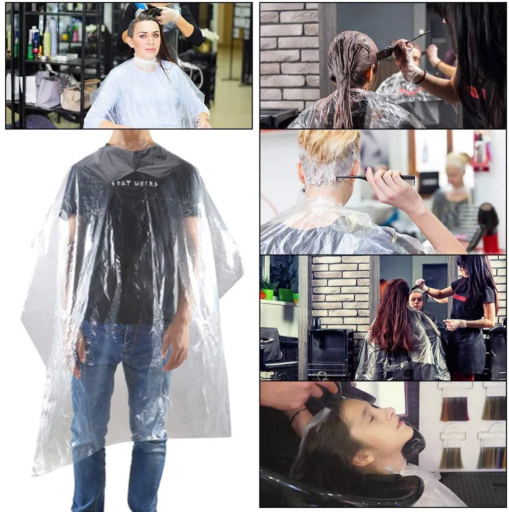 100 pezzi Mantelle per taglio capelli, Mantelle monouso per parrucchiere, Copertura per taglio capelli impermeabile Mantella per barbiere, per parrucchiere e parrucchiere, tinture per capelli