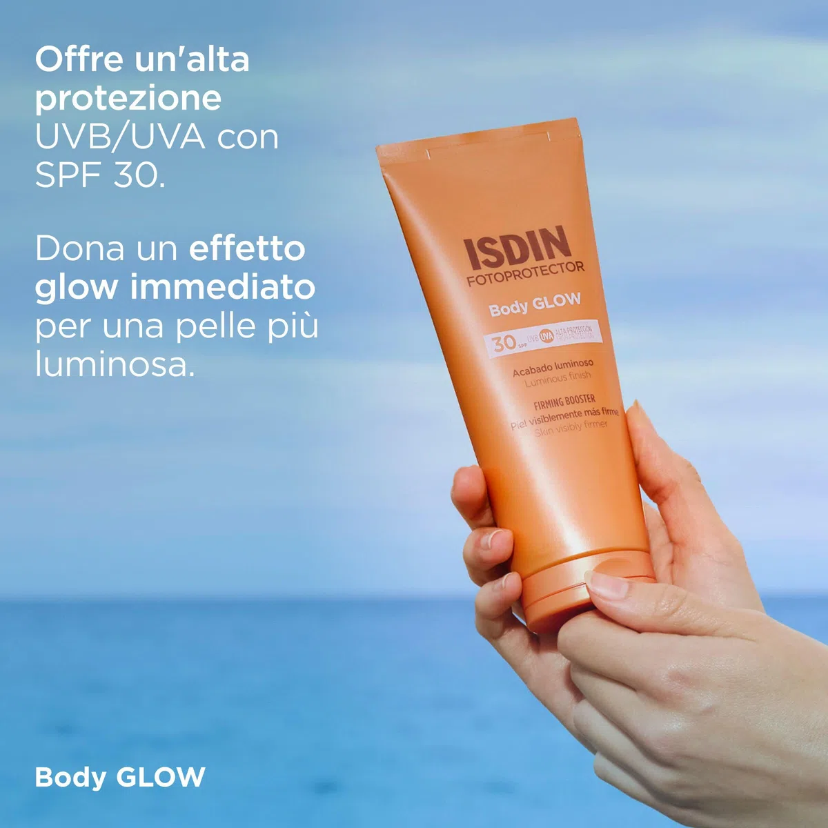 ISDIN Body GLOW SPF 30 (200ml) | Crema Solare Corpo Effetto Illuminante GLOW | Pelle più Luminosa e Visibilmente più Compatta