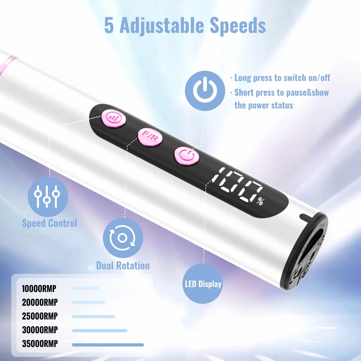 Fresa per unghie con supporto, 13 in 1, fresa in gel 35000 giri/min, lima elettrica professionale, per unghie semi-permanente e acriliche DN-2602S