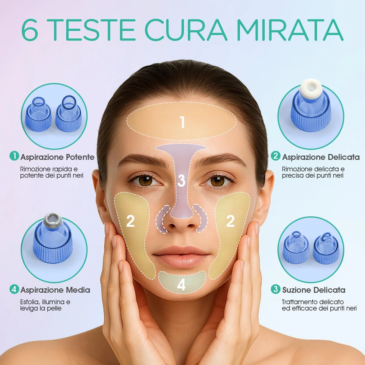VOYOR Aspiratore Punti Neri 6-In-1 Aspira Rimozione di Elettrico Comedone Estrattore Pulizia Viso Tramite Ricaricabile per Uomini e Donne BR410