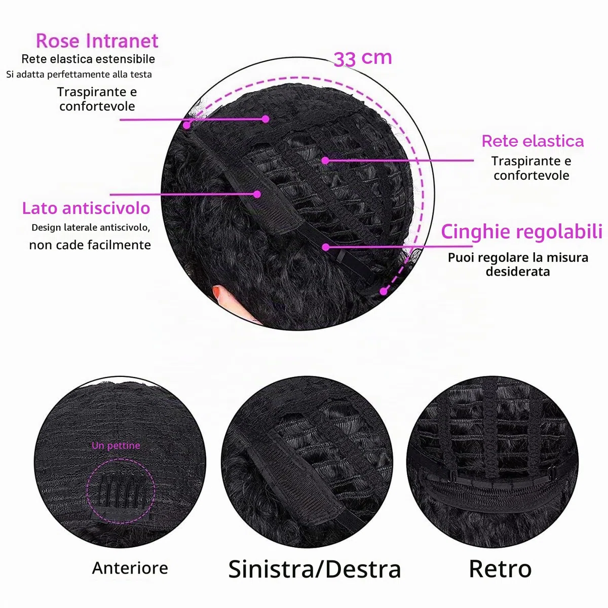 Parrucca corta ondulata nera con frangia Ondulata parrucca corta bob per donne Capelli sintetici e naturali ricci per uso quotidiano, feste, carnevale, cosplay