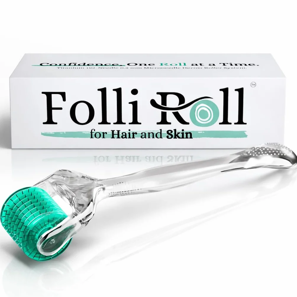 Derma Roller per capelli e pelle, 0,30 mm Microneedles in titanio, per perdita di capelli, cicatrici da acne e macchie scure, 192 veri aghi singoli con custodia per uomini e donne