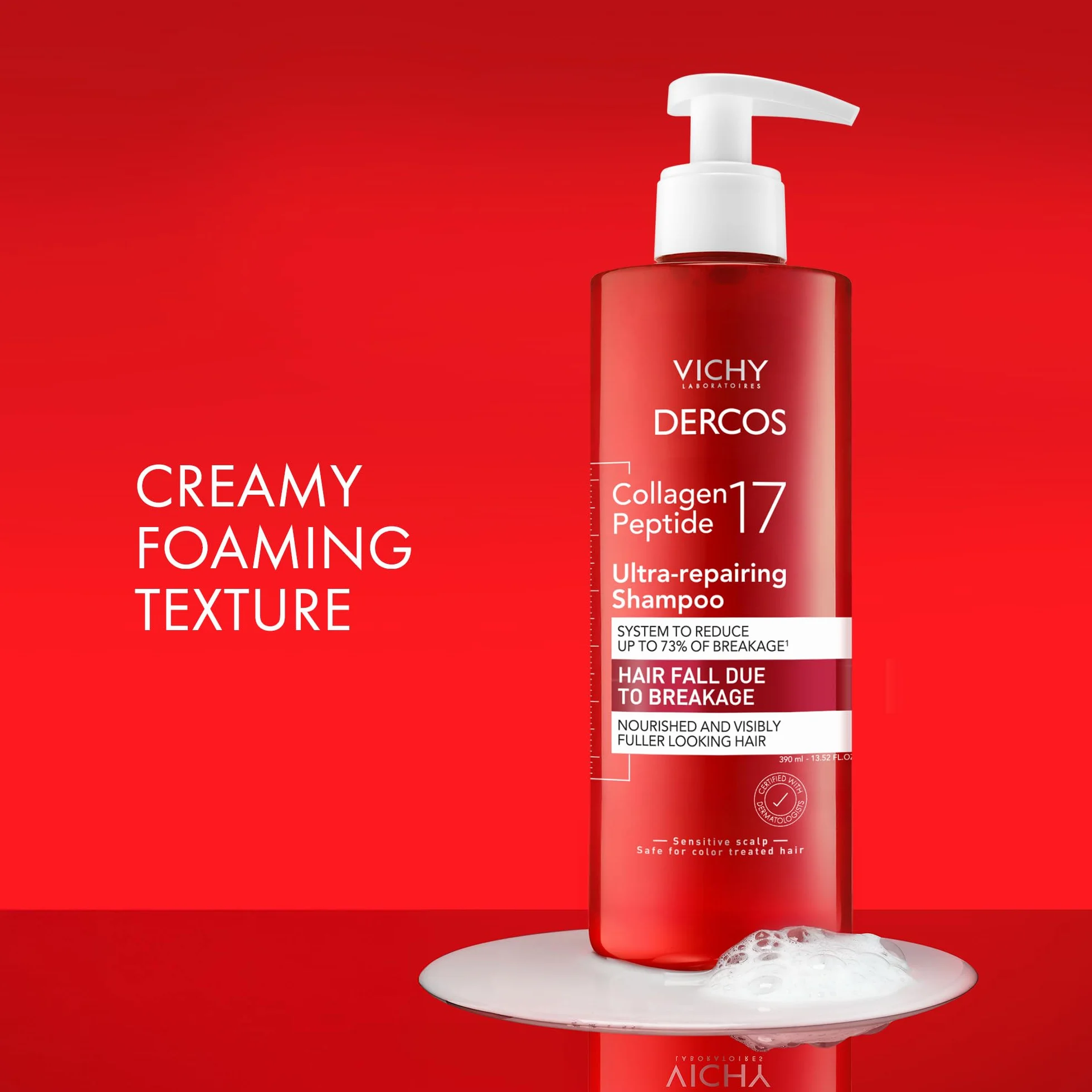 Vichy Dercos, Collagen 17 Shampoo Riparatore, Per Capelli Deboli, Azione Anti-Rottura e Riparazione Totale, Fibra Rinforzata, Capelli Morbidi e Voluminosi, 400 ml