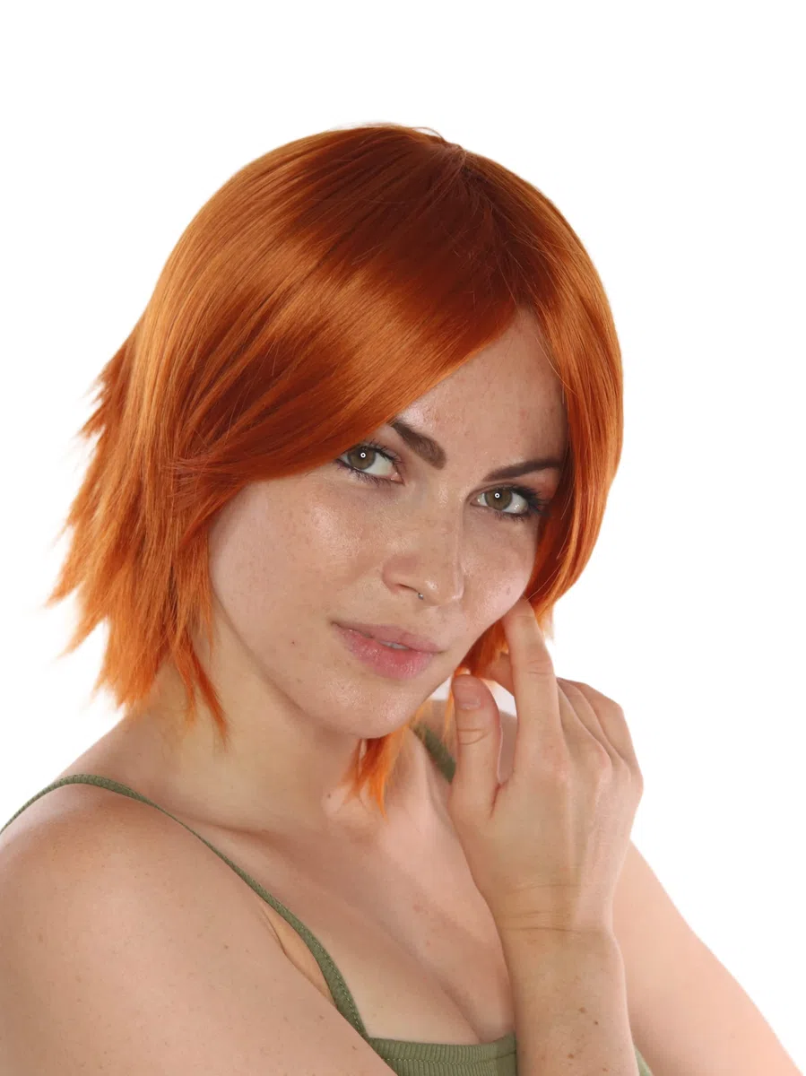 Prettyland Parrucca Media Lunghezza Capelli con frangia frangetta Scalati Lisci rosso arancio C622