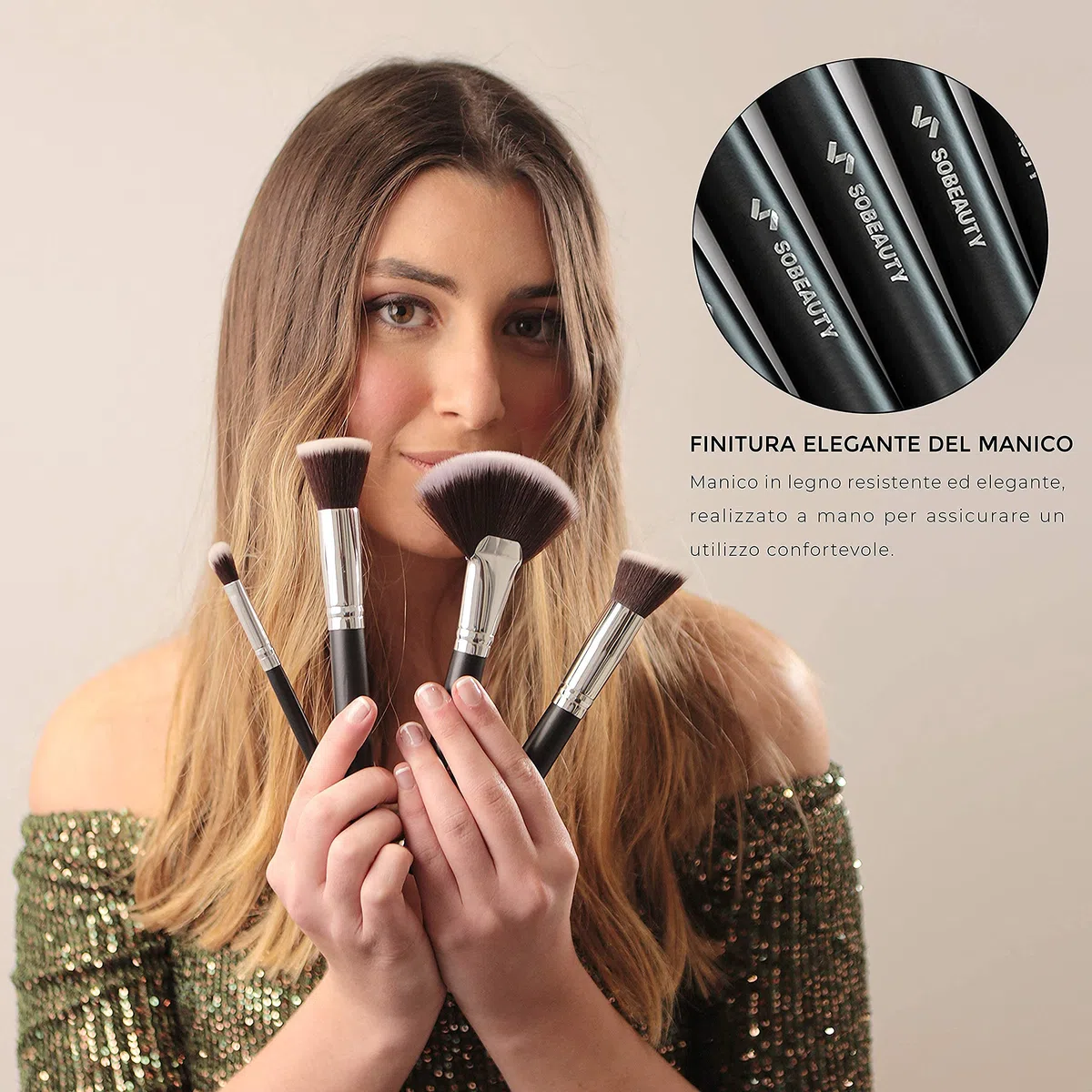 SOBEAUTY by SOWILL set 15 pennelli trucco professionale make up setole vegan maquillage sfumature occhi viso pennello fondotinta ombretti eyeliner face brush set elegante scatola