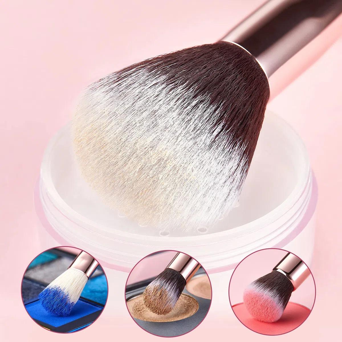 Jessup 10pz Pennelli per il trucco Fondotinta Polvere Bellezza Eyeliner Correttore Setole in fibra fatta a mano Kit per il trucco Nero/Oro rosa T156
