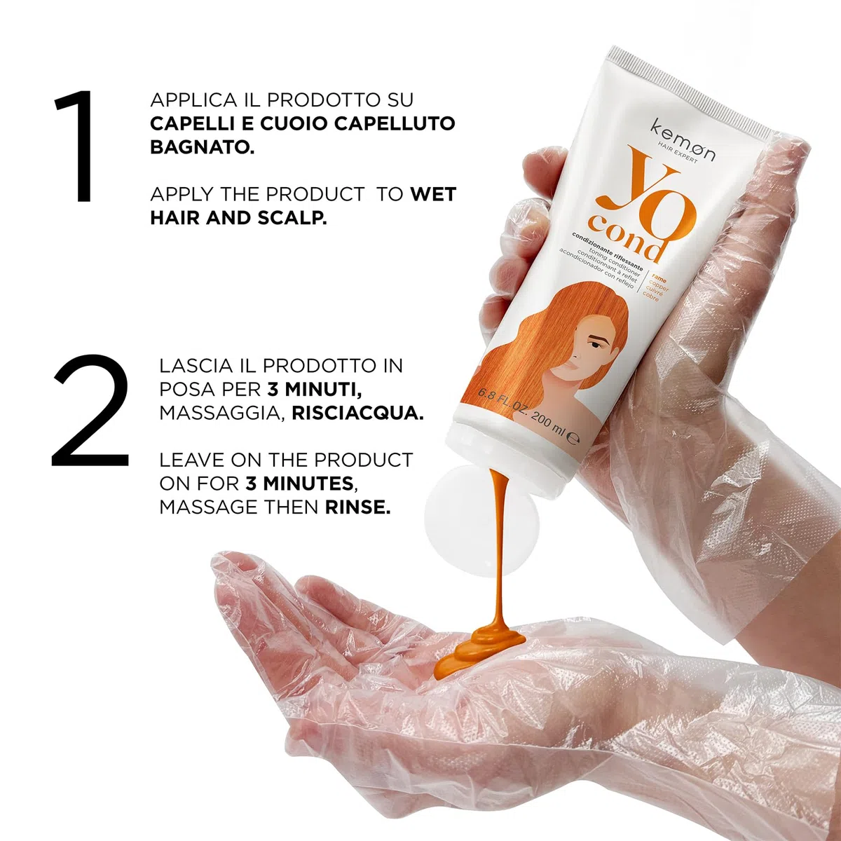 Kemon Yo Cond Rame - Maschera Riflessante Professionale con Formula YoVeg e Velian Complex, Nutre e Illumina i Capelli in 3 Minuti, 88% Ingredienti Naturali, 200 ml