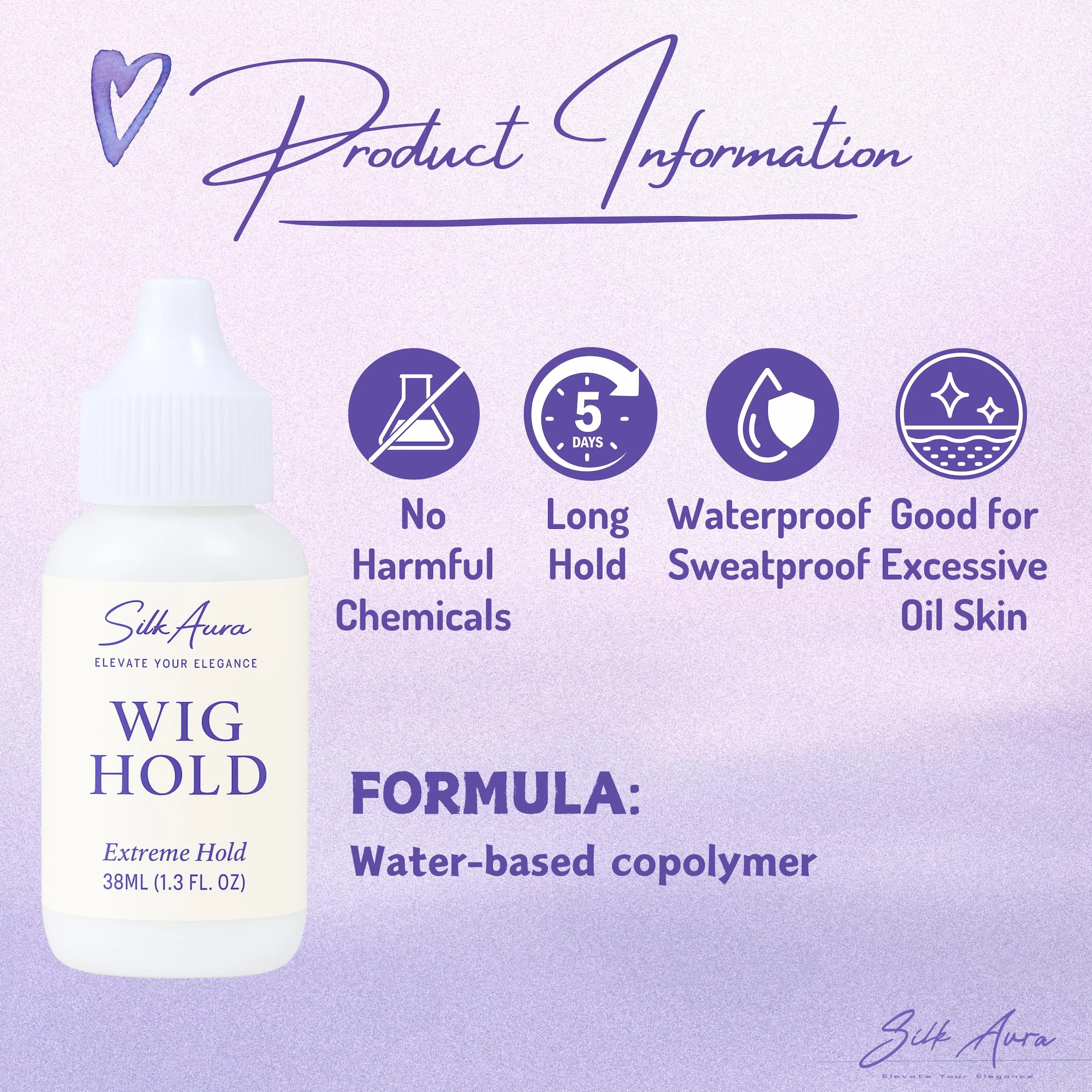 Silk Aura Colla per parrucche in pizzo sul davanti, presa forte, incollaggio invisibile, impermeabile e resistente all'olio, per parrucche, toupet e parrucche, 38 ml