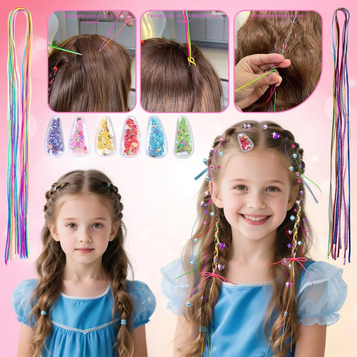 SEMKOTREE Brillantini per Capelli, Accessori per Capelli Applicatore Strass per Capelli con 480 Diamanti e Hair Tinsel, Glitter Applicatore Strass Regalo Bambina 6 7 8 9 Anni