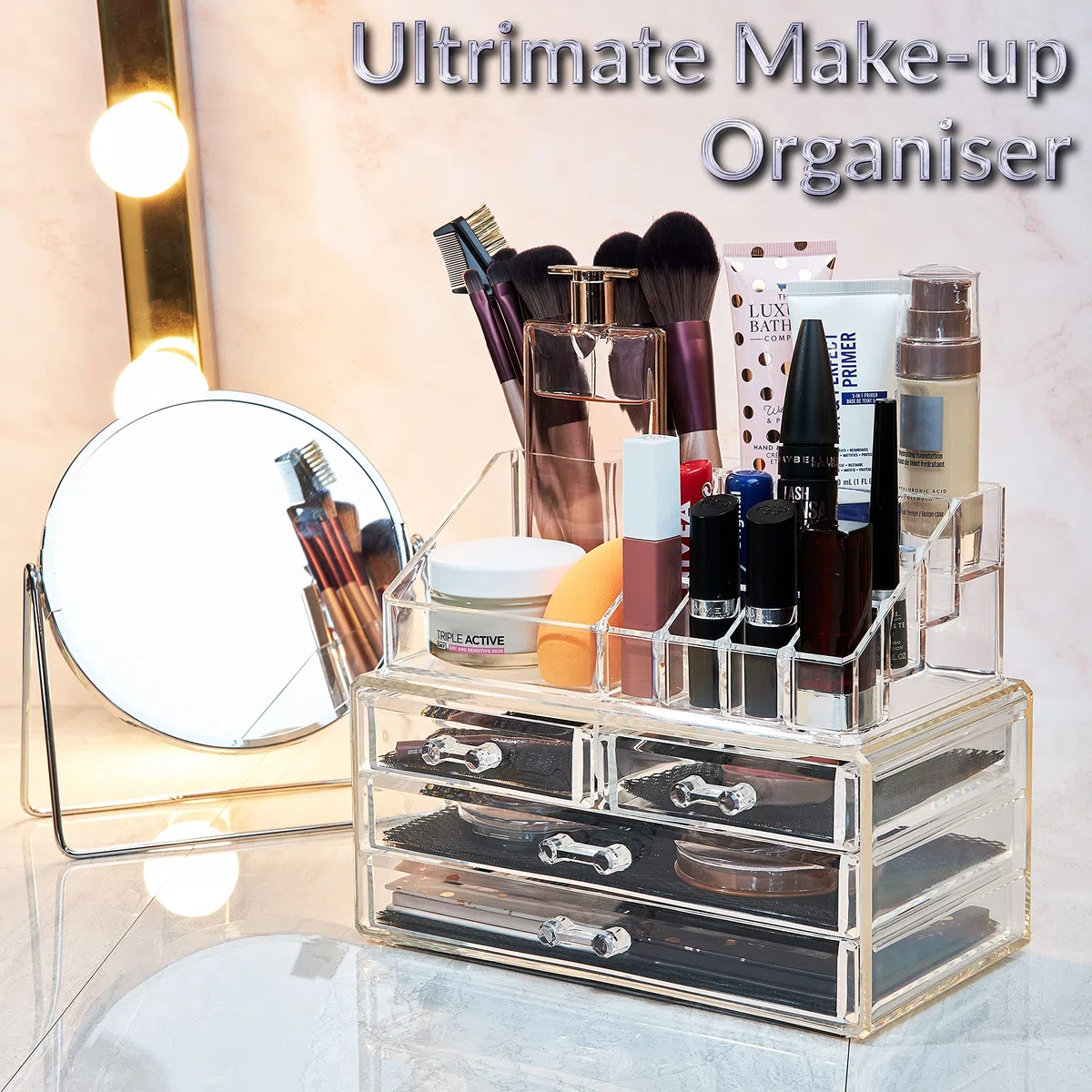 DECO EXPRESS Porta Trucchi Organizer da Bagno - Organizzatore per Cosmetici con Cassetti (Large)
