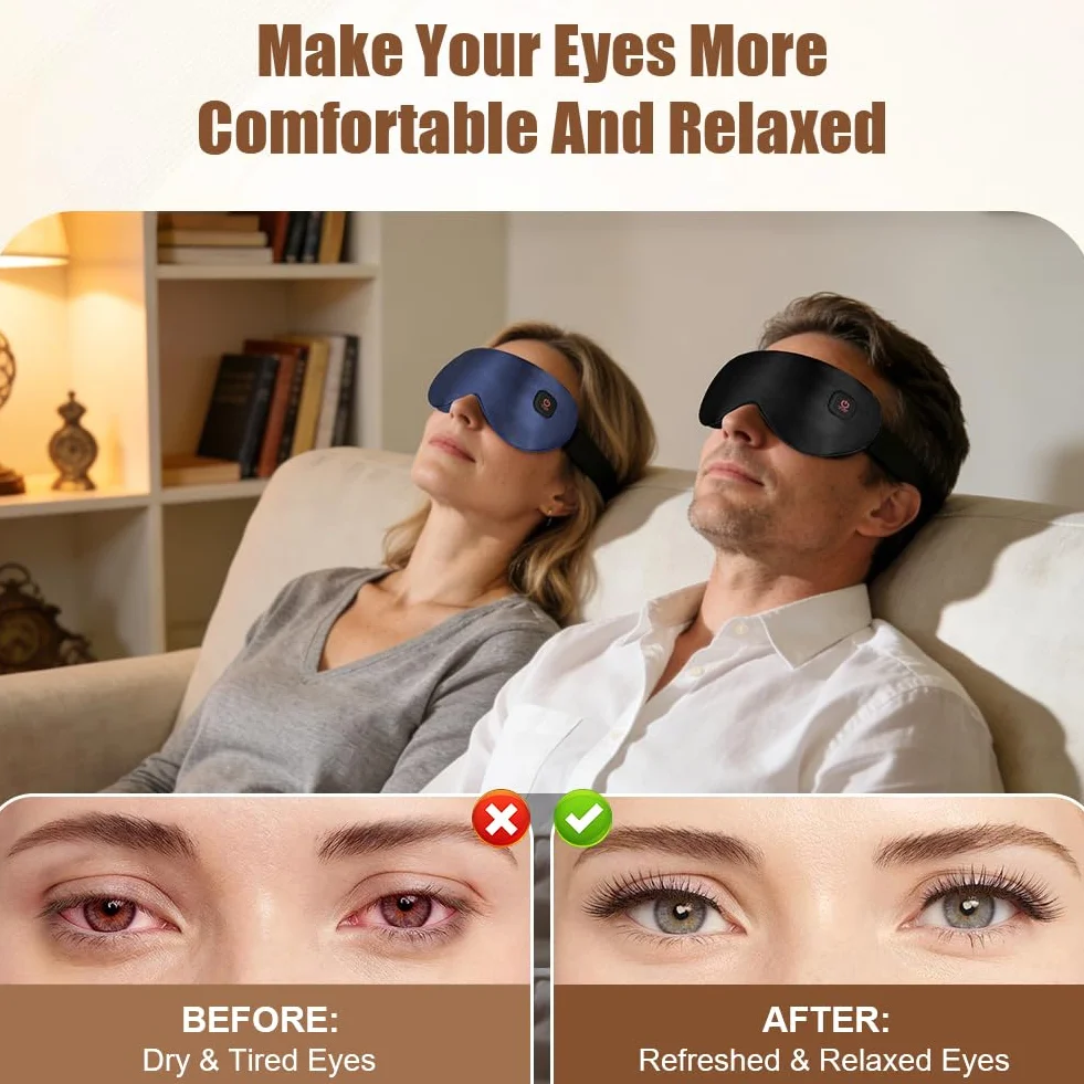 Maschera Per Contorno Occhi Riscaldante, Compressa Oculare Calda Ricaricabile, per Occhi Secchi, Controllo Della Temperatura, Blocco Della Luce, per il gli Occhi Secchi, di Occhi Gonfi- Grigio