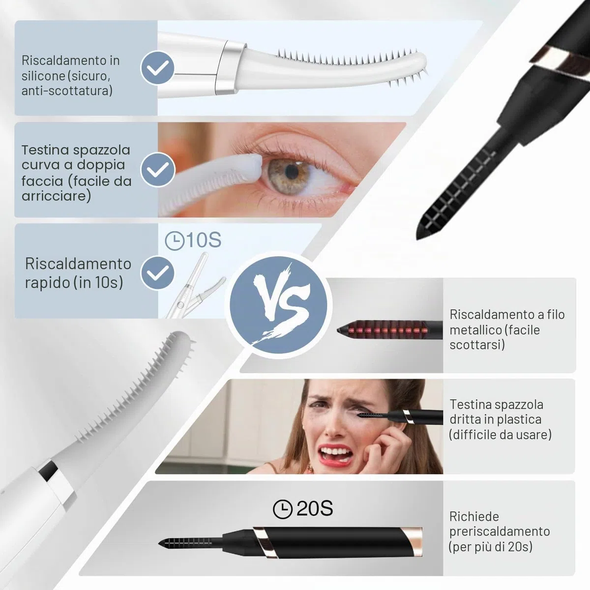 TOUCHBeauty - Piegaciglia riscaldato elettrico ricaricabile USB, 3 impostazioni temperatura, pettine silicone, arricciatura rapida, per ragazze e donne
