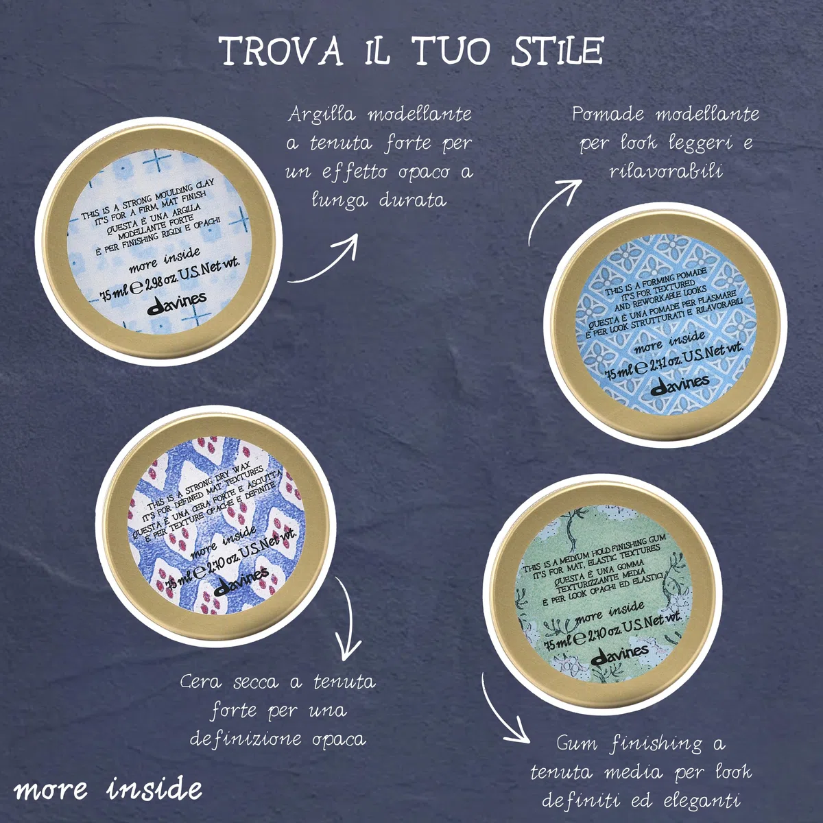 Davines MORE INSIDE Questa è una Gomma Texturizzante Media - Tenuta media - Finishing leggermente opaco - Effetto texturizzante - 75 ml