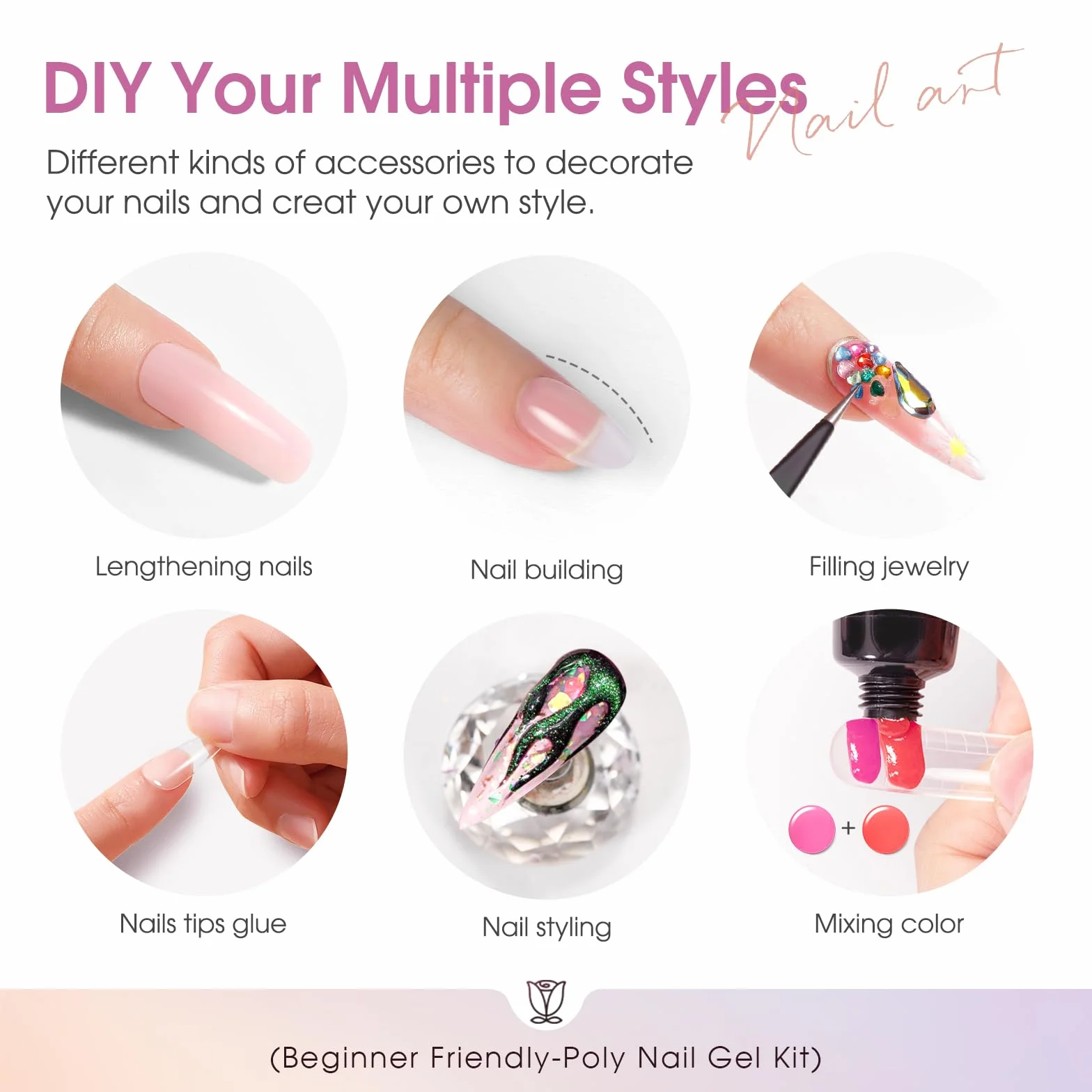 ROSALIND Kit Completo Arcygel, 16 Colori 10ml Estensioni Gel per Unghie con Lampada UV, Base e Top Coat, Strumenti Manicure, Kit Completo Poly Unghie gel Nail Art per Principianti e Professionisti