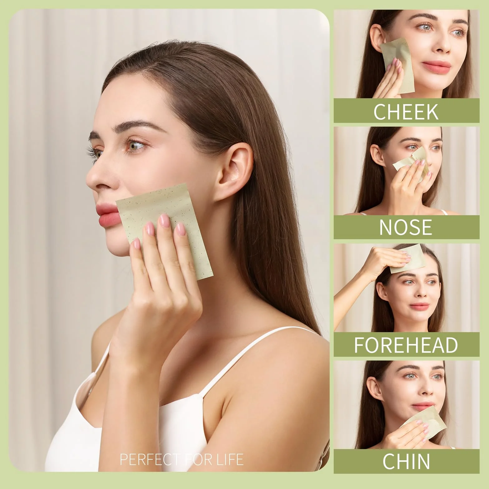 800 fogli di olio di tè verde naturale per la cura della pelle grassa, carta assorbente per rimuovere l'eccesso e la lucentezza