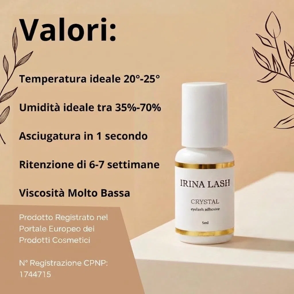 Colla per ciglia Extension, Volume Crystal, Registrazione sanitaria, Asciugatura rapida in 1 secondo, incollatura in 7 sec, 5 ml nero per extension - Irina Lash