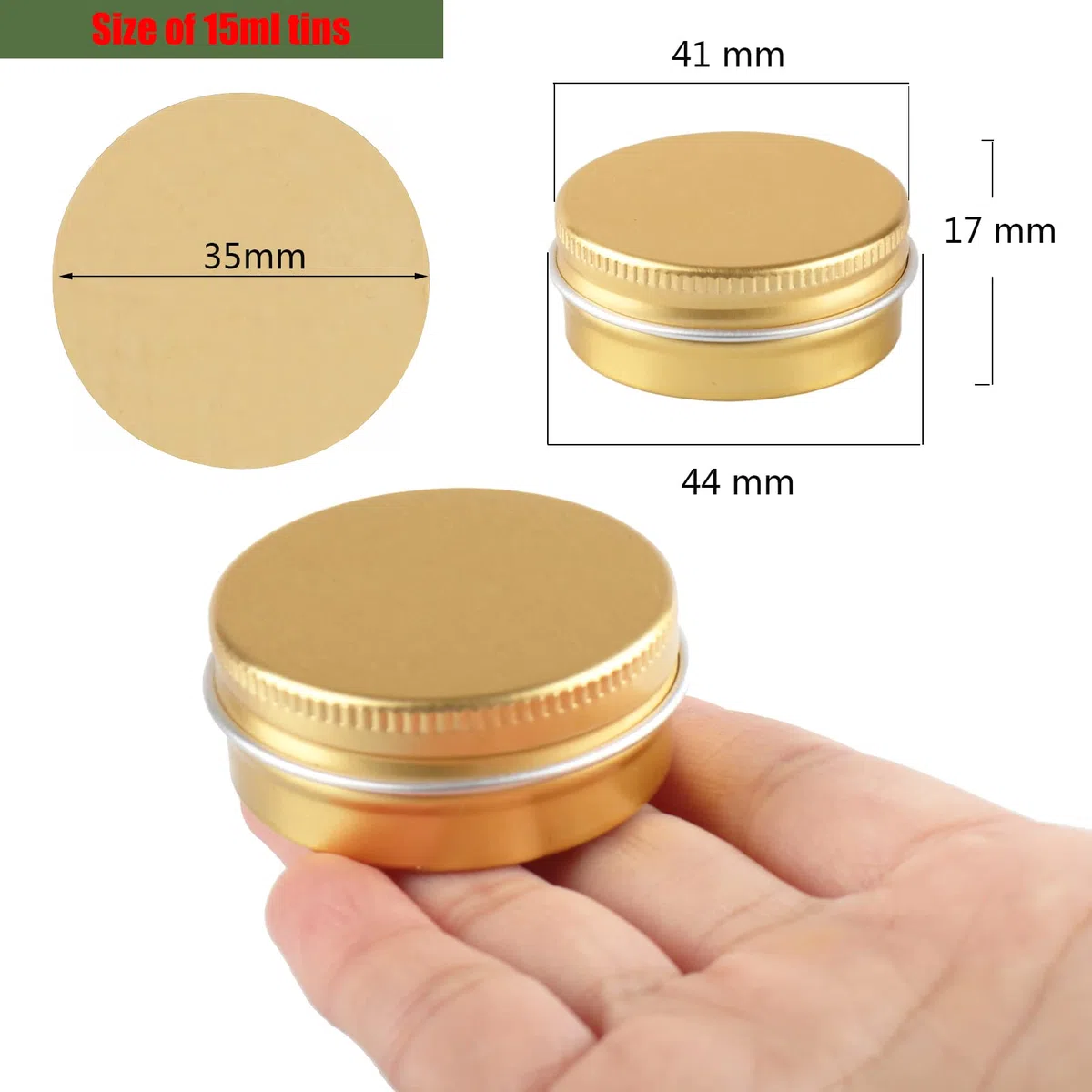 50 Pezzi Barattoli di alluminio 15ml Oro - D41mm x H17mm Scatola Rotonda in Alluminio con Tappo a Vite Contenitori in Metallo per Lozione Crema Maschera Mini Candela