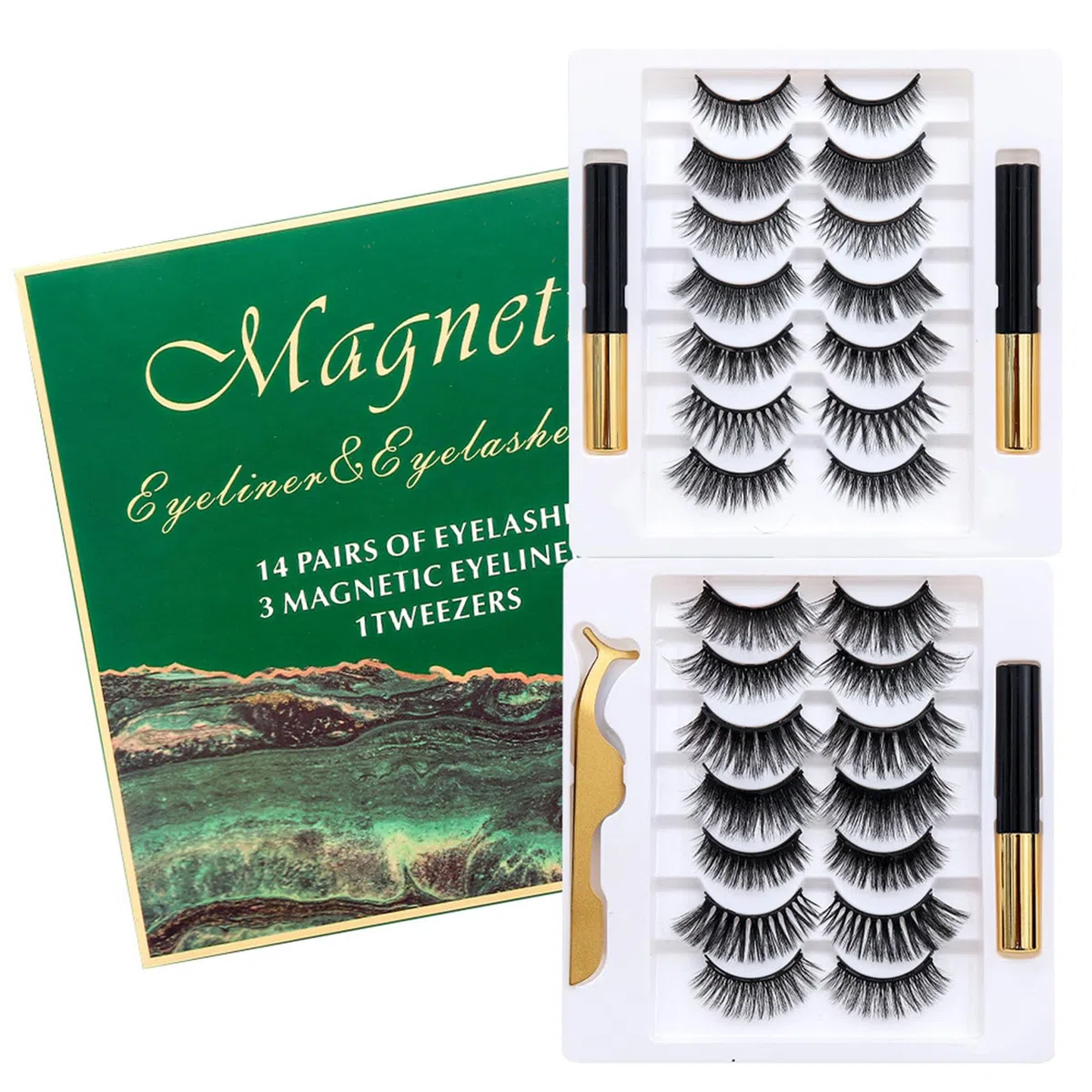 Joyeee Ciglia Finte Magnetiche, 14 paia di ciglia finte riutilizzabili, kit di ciglia individuali in cluster dall'aspetto naturale 3D con applicatore, senza colla, kit di estensione ciglia fai da te