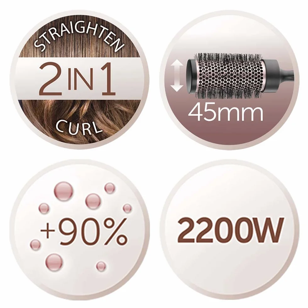 Remington Asciugacapelli 2200W - Asciuga, Piastra e Arriccia - 3 accessori per lo styling: ugello e diffusore, spazzola rotonda da 45 mm e clip, 3 livelli di riscaldamento e 2 di ventilazione, D5707