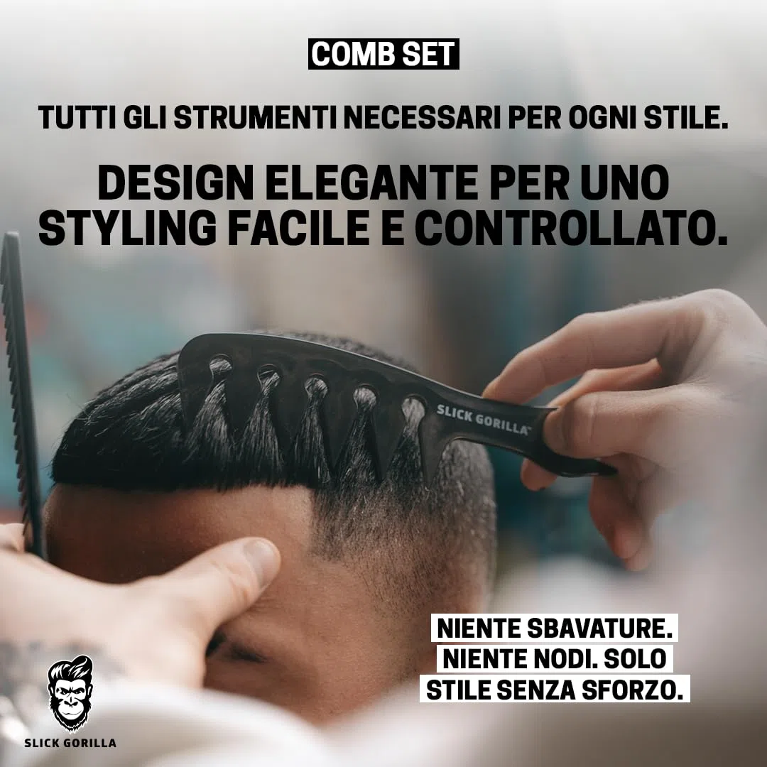 Slick Gorilla Polvere Texturizzante + Pettine a Denti Larghi per Uomo | Finitura opaca | Aggiunge volume e spessore | Tenuta naturale forte | Set styling non grasso per un uso quotidiano facile