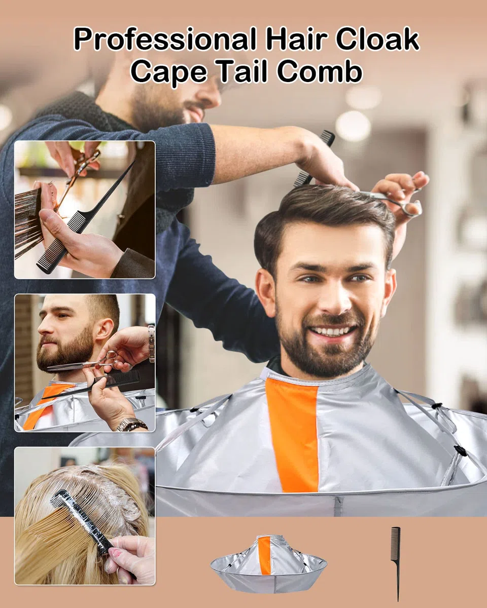 Lictin Taglio Di Capelli Parrucchiere Mantello Da Barba - Mantella per Tagliare i Capelli per Barbiere Di Famiglia con un pettine a punta, 65 cm diametro di (Argento)
