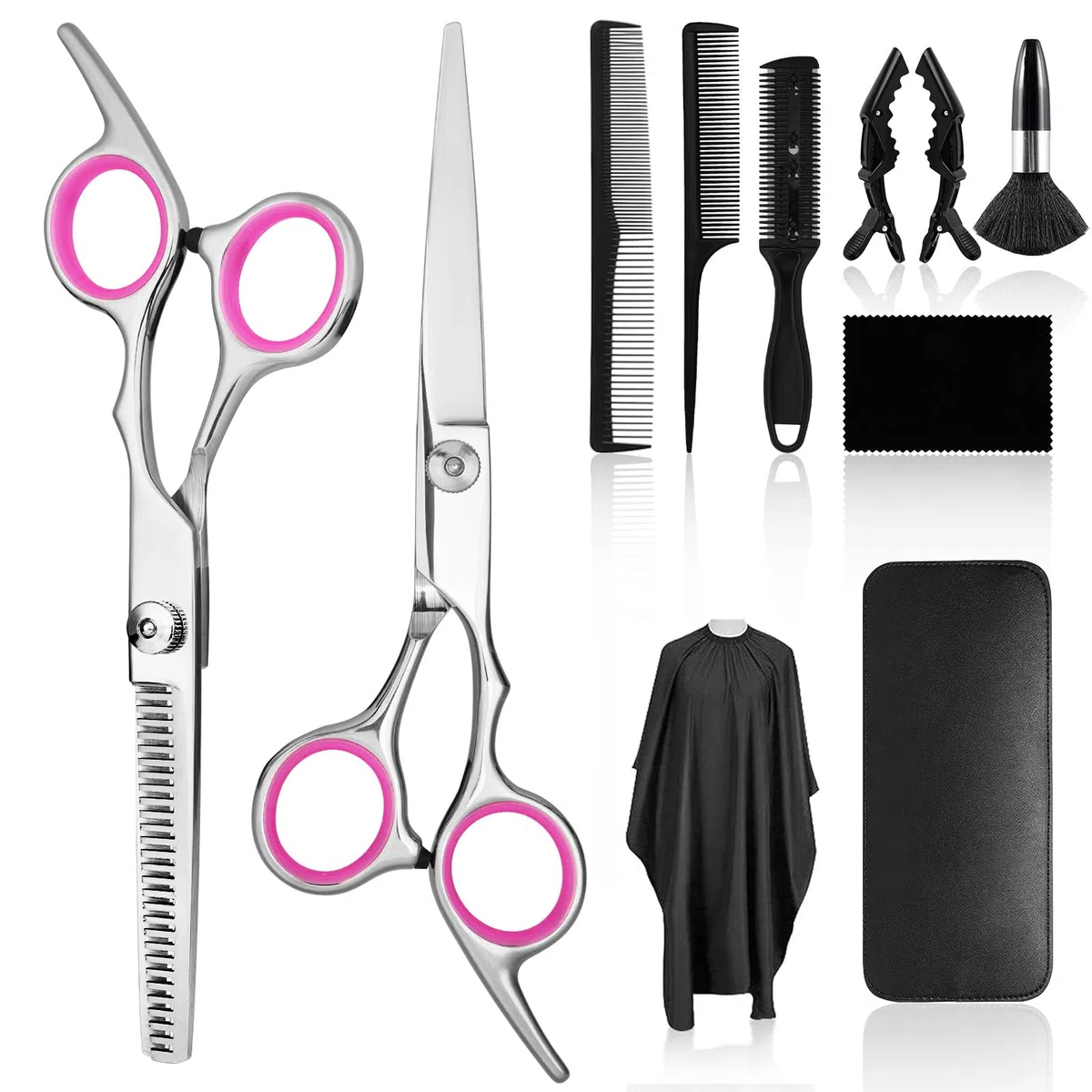 Flintronic 12PCS Set da Forbici Parrucchiere Professionali, Forbici Capelli en Acciaio Inossidabile, Set Taglio Capelli per Barbiere Salone e Domestico, per Uomini, Donne e Bambini