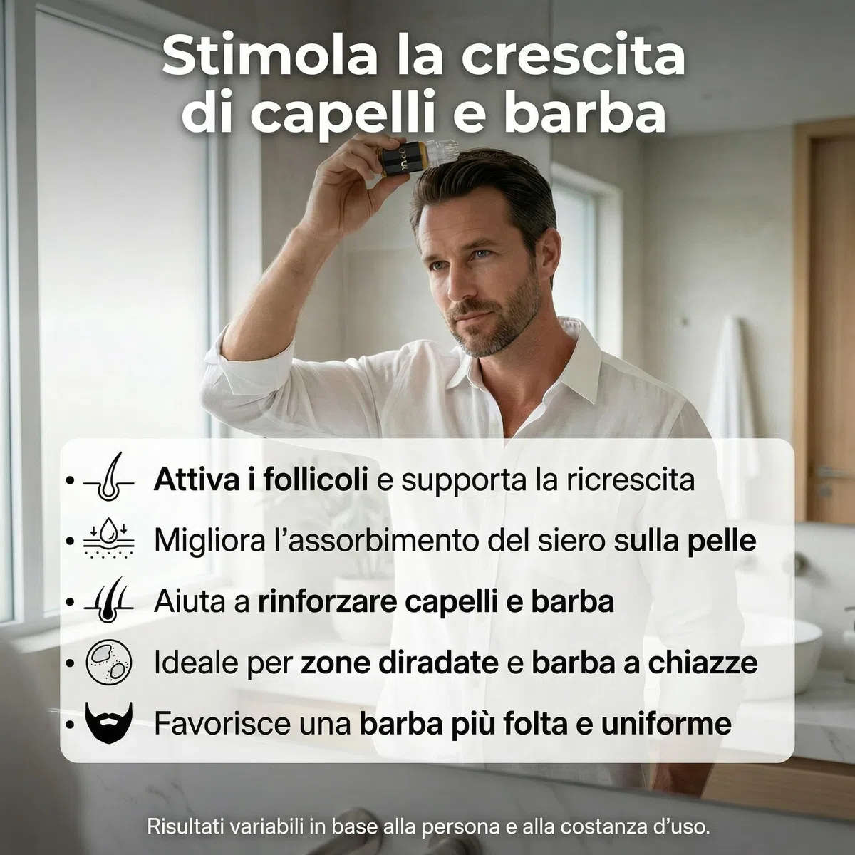 Opax Dermaroller Capelli 0.25mm con Siero Crescita Capelli 10ml, Microneedling Capelli, Derma Roller, Siero Sopracciglia, Ideale per Ricrescita Capelli Uomo, Barba - Adatto A Lui & Lei - Made In Italy