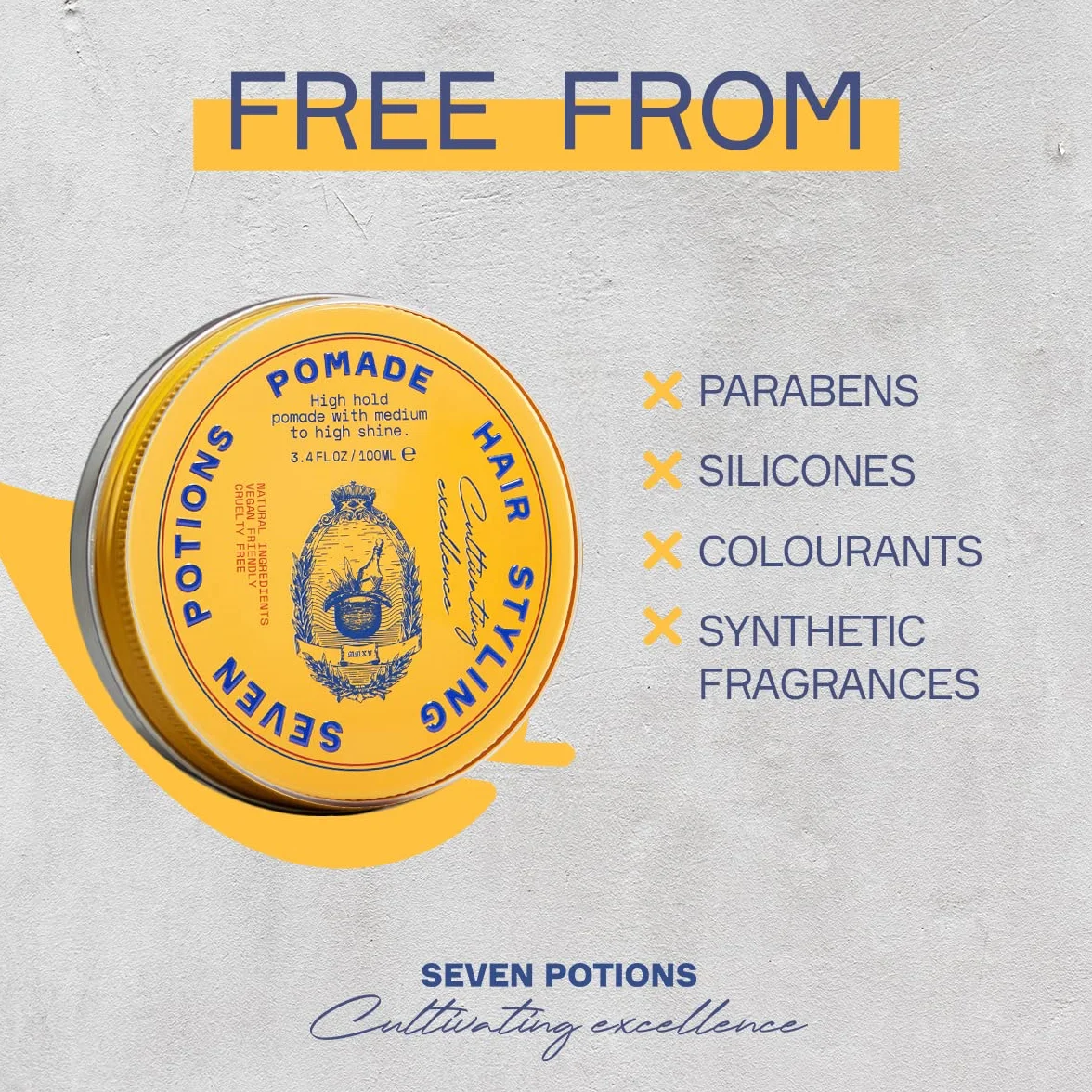 Seven Potions Pasta per Capelli da Uomo - Pomata per Capelli Brillante a Base d'Acqua - Tenuta Forte - Naturale, Vegana e Cruelty Free (100ml)
