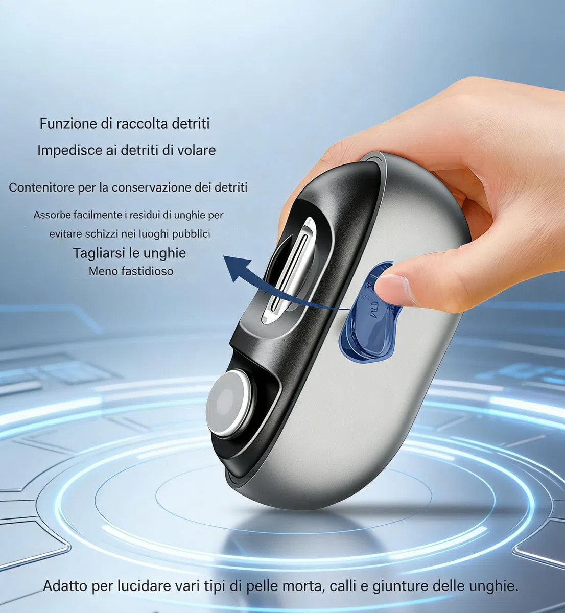 Taglia Unghie Elettrico Uomo, Tagliaunghie Elettrico Mani E Piedi, Con Luce LED, Con Taglio Di Precisione, Smerigliatrice Ricaricabile Intelligente, Per Cura E Lucidatura Di Unghie (A)